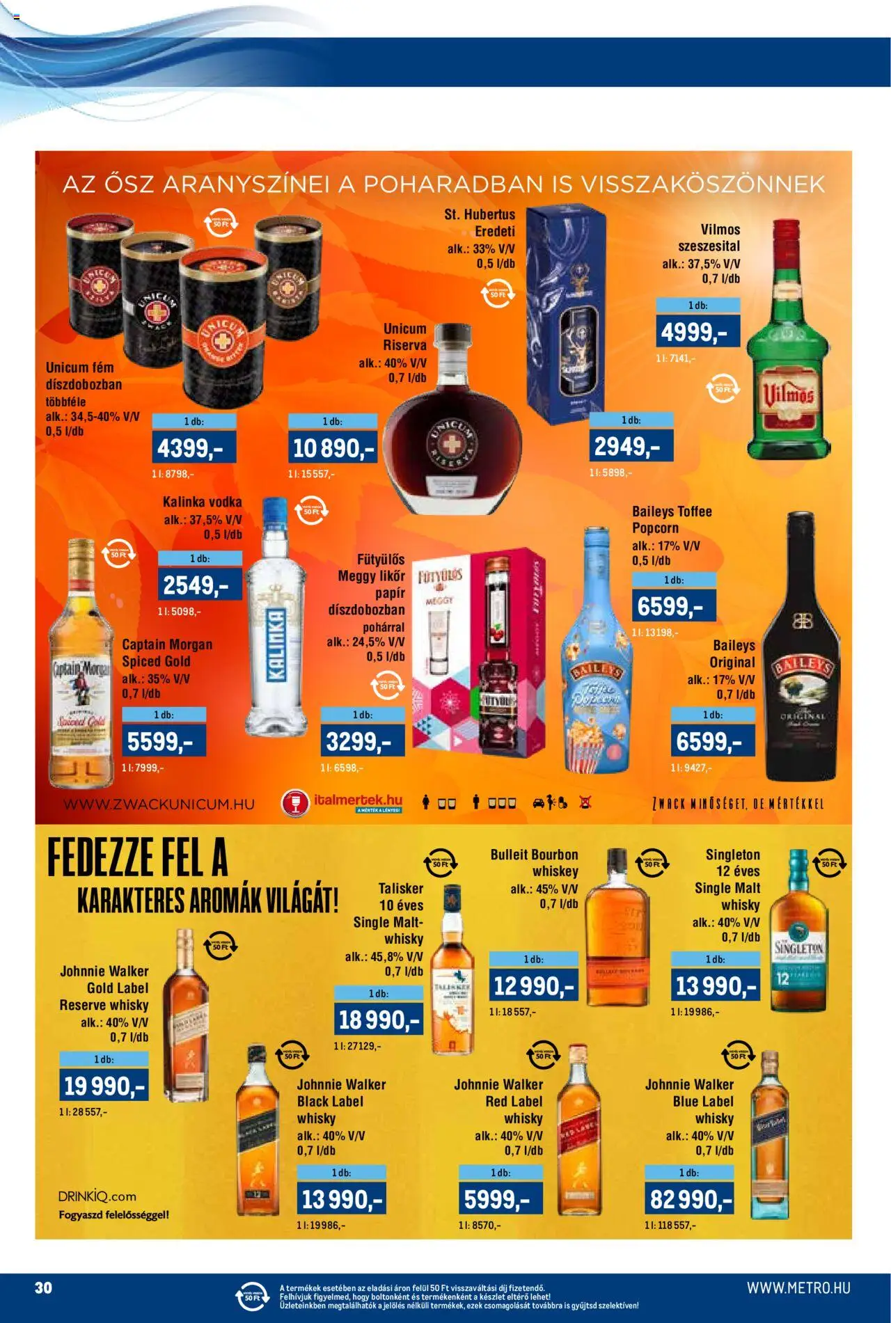 Metro akciós ujság - amely érvényes a következő dátumtól: 16.10.2025 | Oldal: 30 | Termékek: Whiskey, Meggy, Popcorn, Vodka