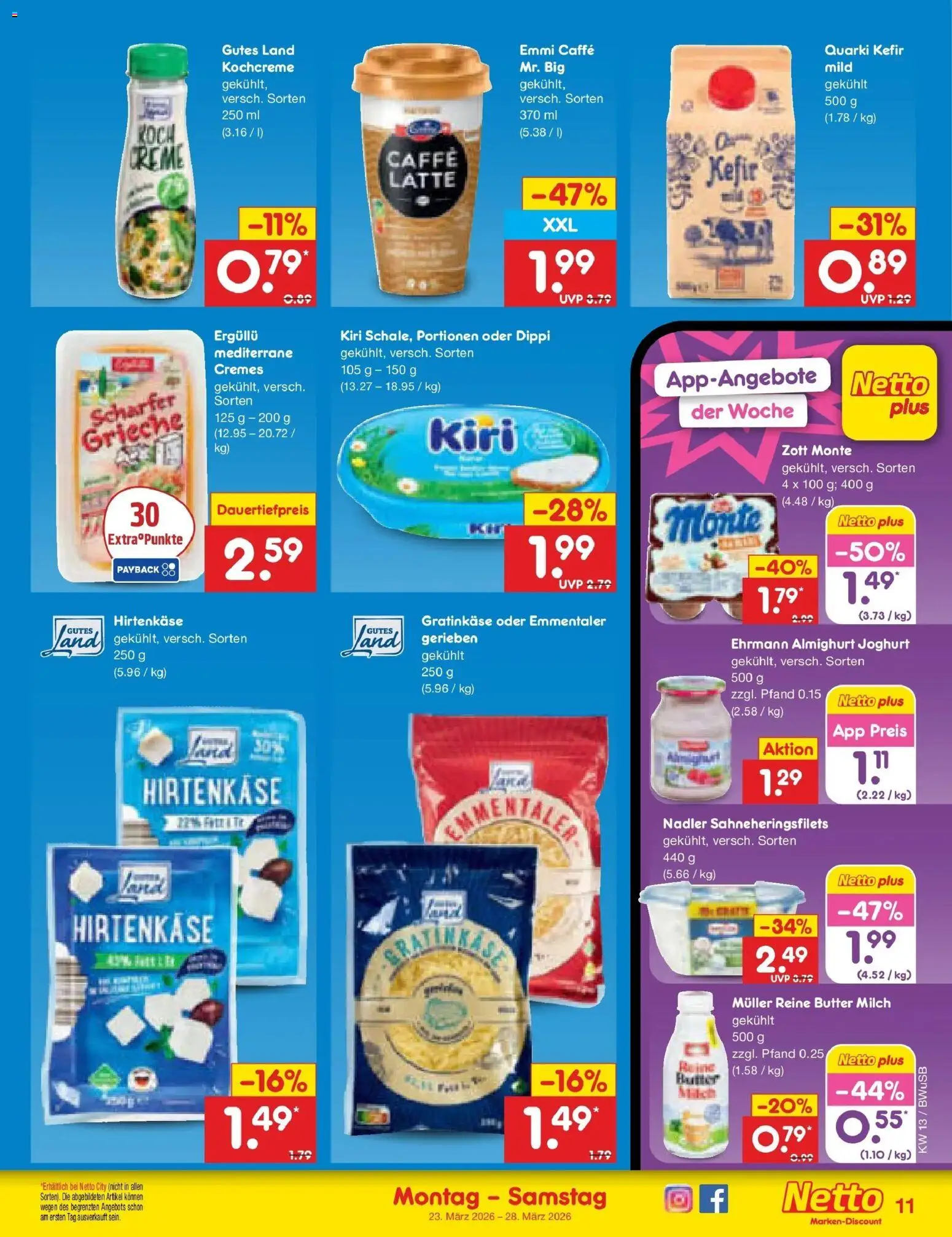 Netto Marken-Discount Prospekt Stemwede-Dielingen	 – gültig ab 23.03.2026 | Seite: 11 | Produkte: Kefir, Milch, Joghurt, Creme