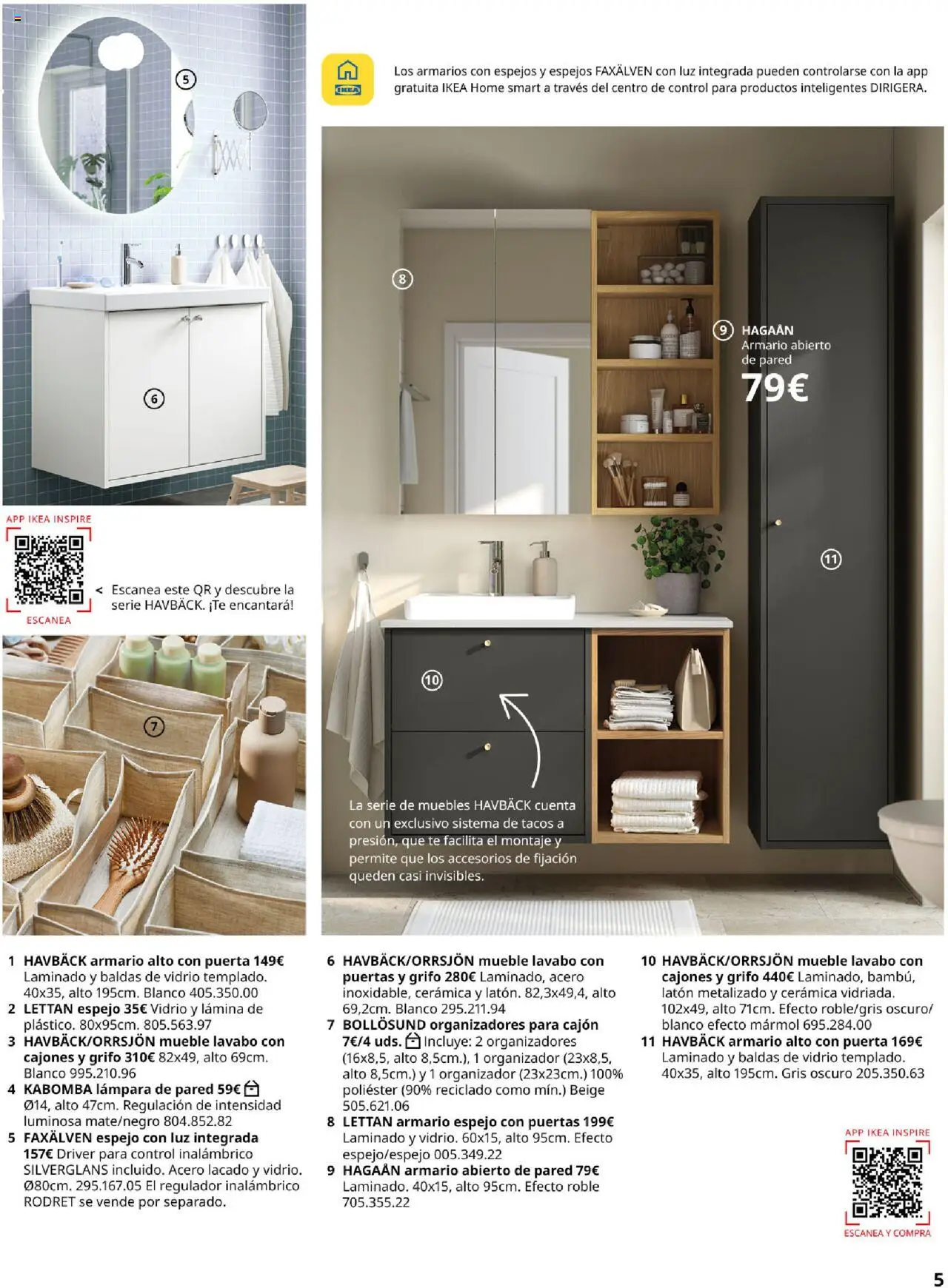 Catálogo IKEA Baños │ válido desde el 01.09.2025 | Página: 5 | Productos: Lámpara de pared, Té, Armario, Lavabo