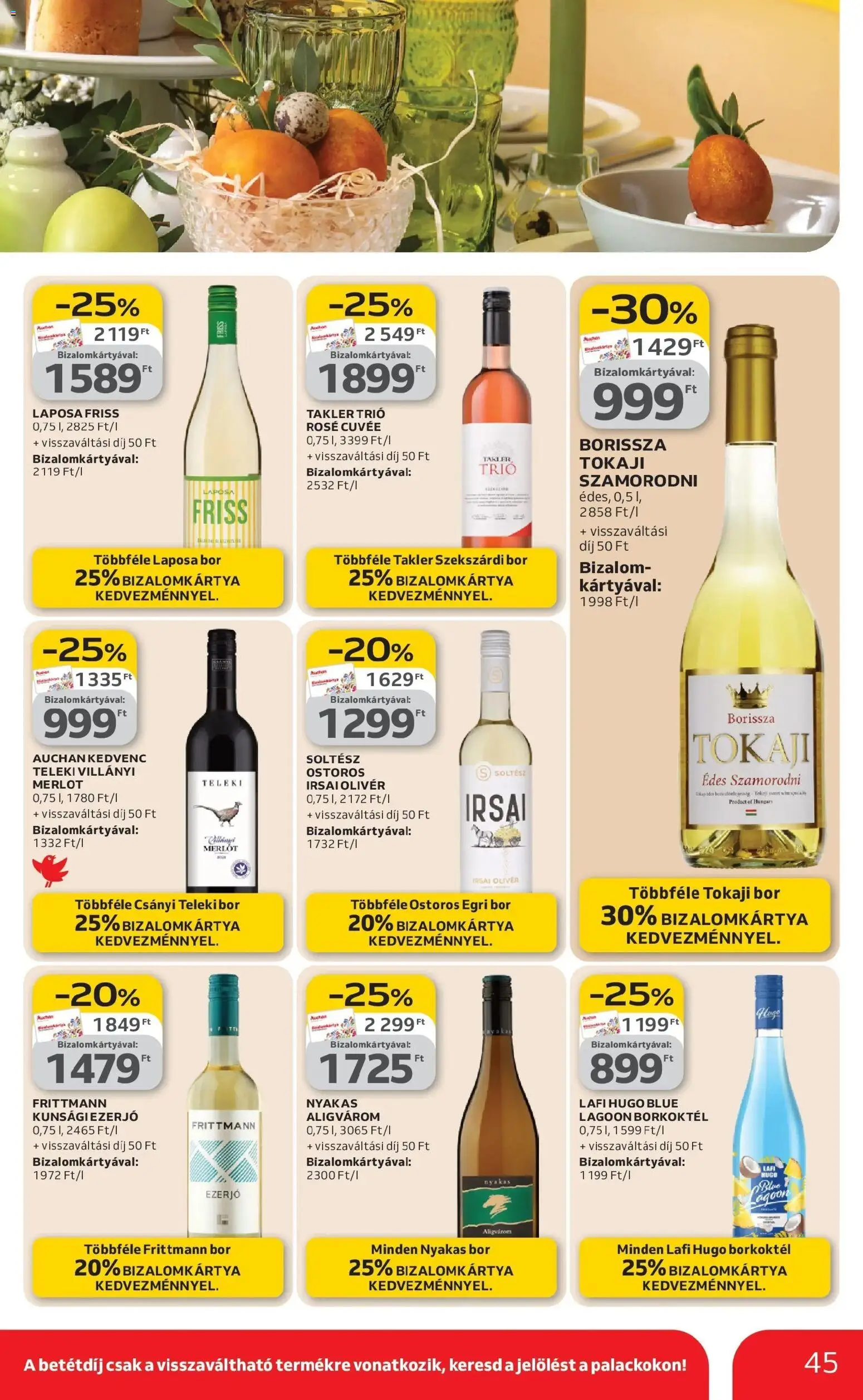Auchan akciós ujság - amely érvényes a következő dátumtól: 12.03.2026 | Oldal: 45 | Termékek: Bor