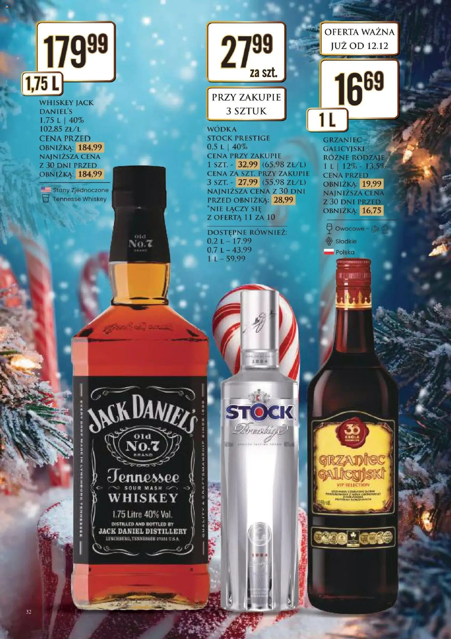 Dino Gazetka alkoholowa od 12.12.2025 | Strona: 32 | Produkty: Grzaniec galicyjski, Jack Daniel's, Vodka, Wódka