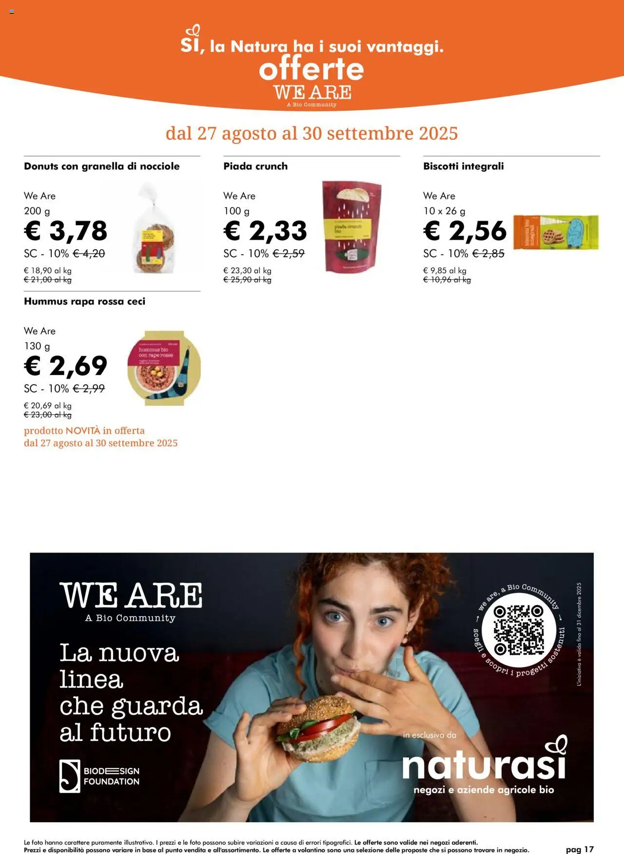 Volantino Natura Sì del 27.08.2025 | Pagina: 17 | Prodotti: Biscotti, Ceci, Nocciole, Hummus
