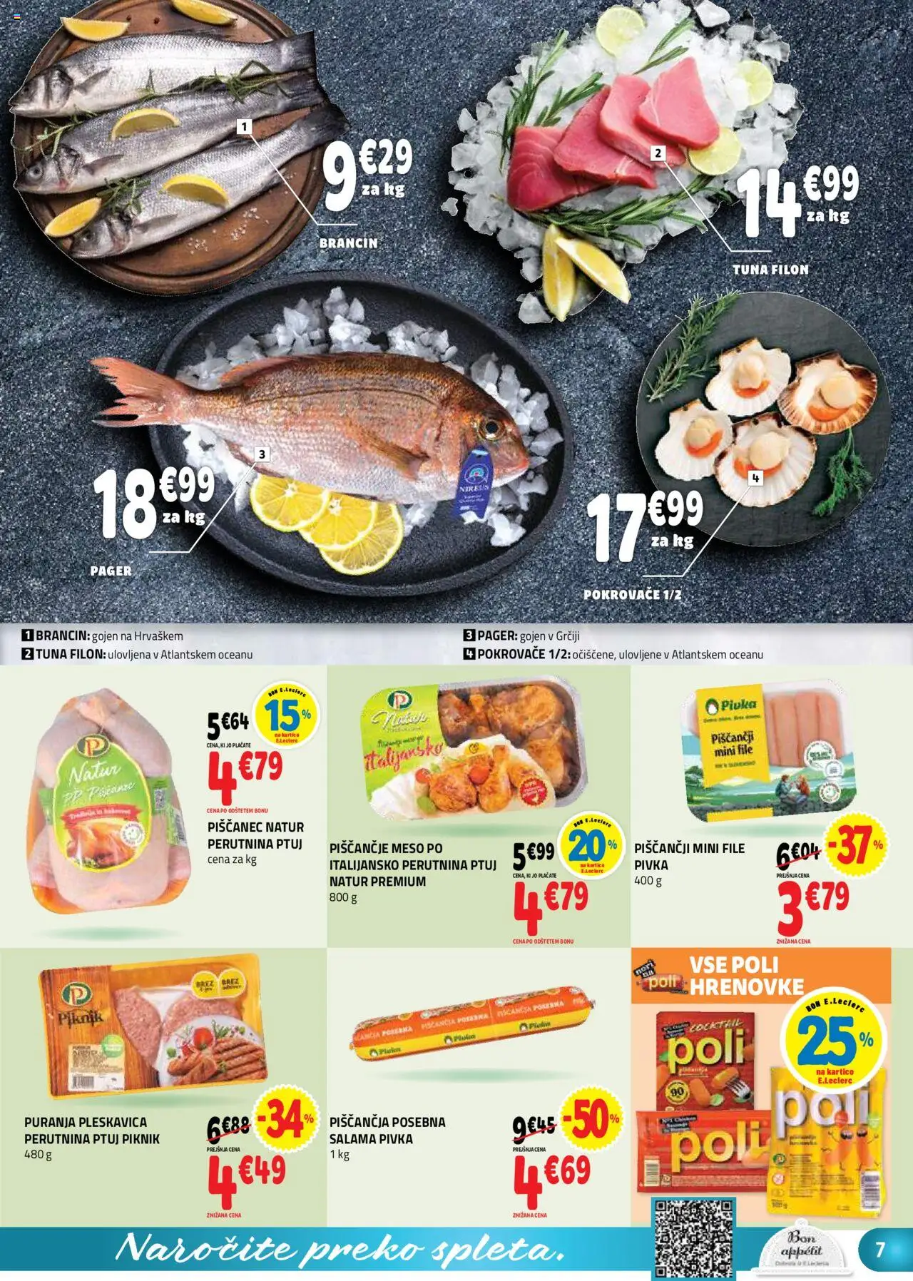 Novi E.leclerc katalog ponudbe – veljaven od 17.09.2025 | Stran: 7 | Izdelki: Hrenovke, Tuna, Salama, Piscancje meso