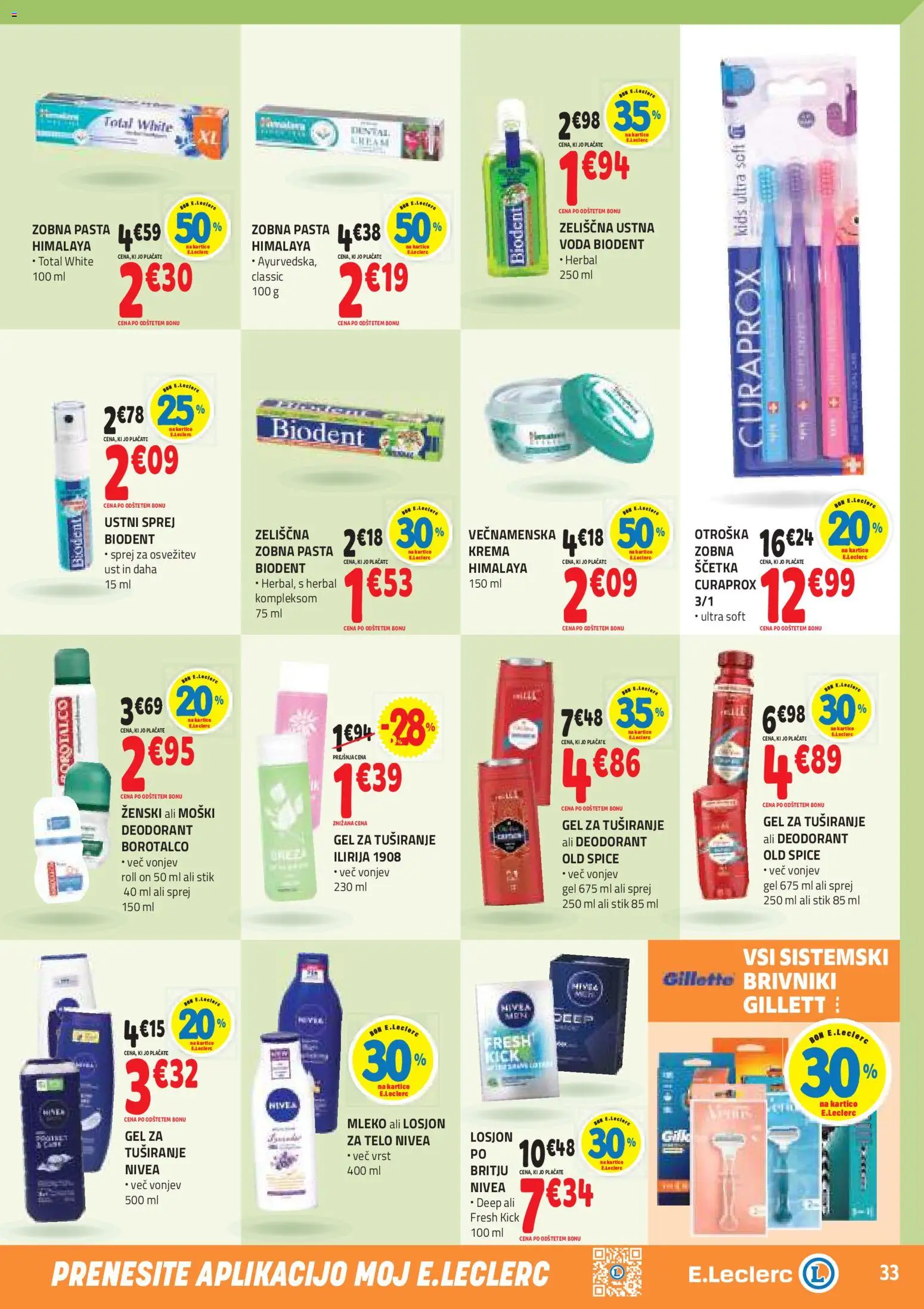 Novi E.leclerc katalog ponudbe – veljaven od 15.04.2026 | Stran: 33 | Izdelki: Krema, Gel za tusiranje, Deodorant, Voda