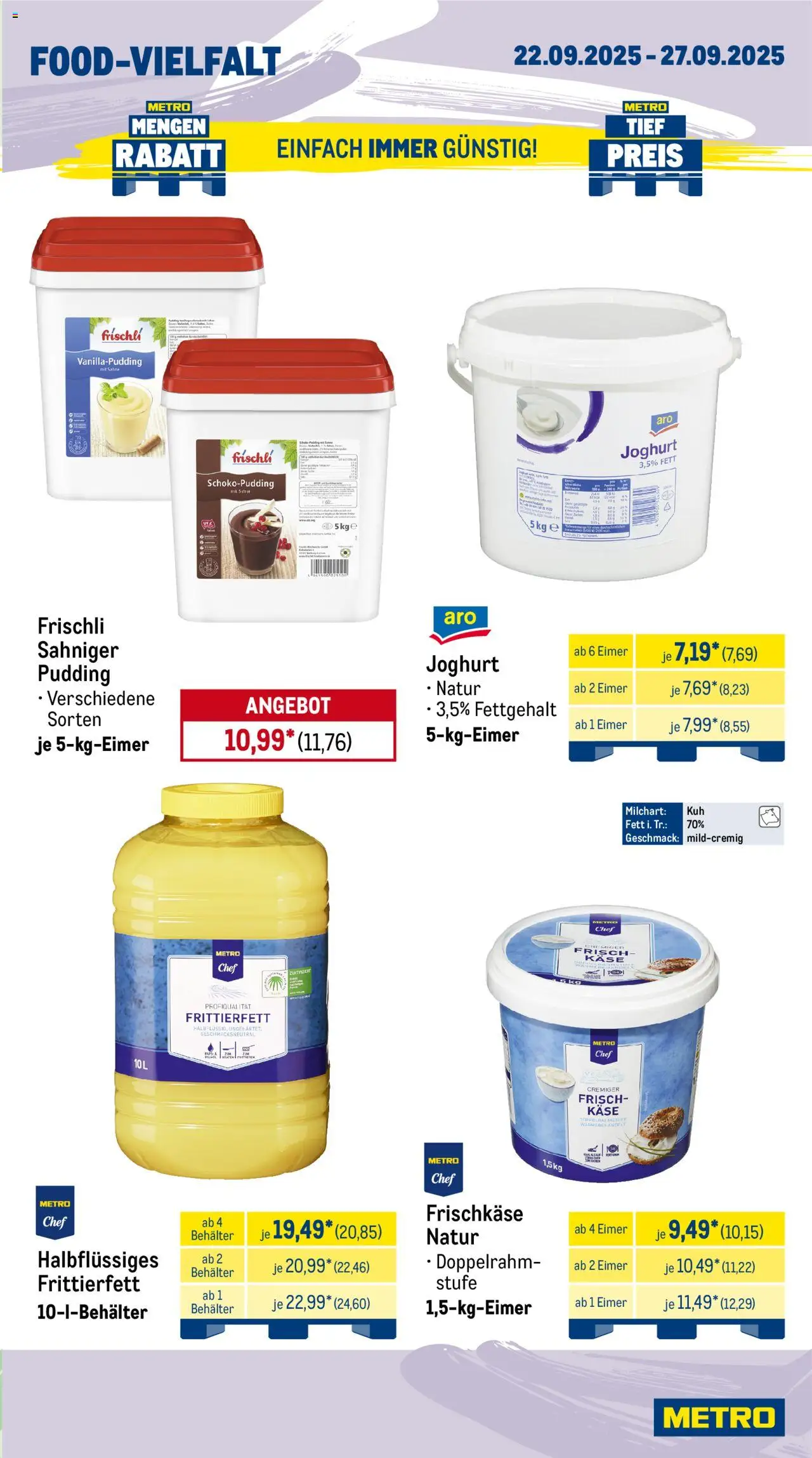 Metro Wochen-Angebote Gastro – gültig ab 22.09.2025 | Seite: 9 | Produkte: Käse, Joghurt, Pudding, Frischkase