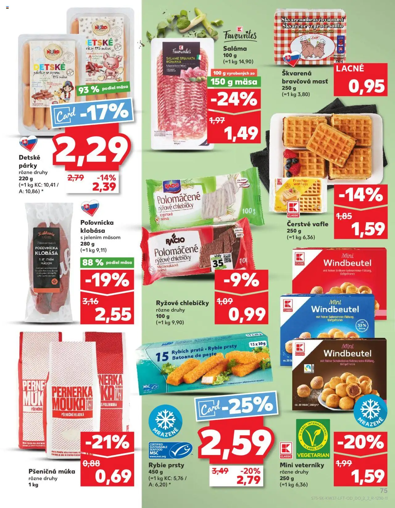 Nové Kaufland akcie – leták je platný od 11.09.2025 | Strana: 75 | Produkty: Saláma, Klobása, Pšeničná múka, Párky
