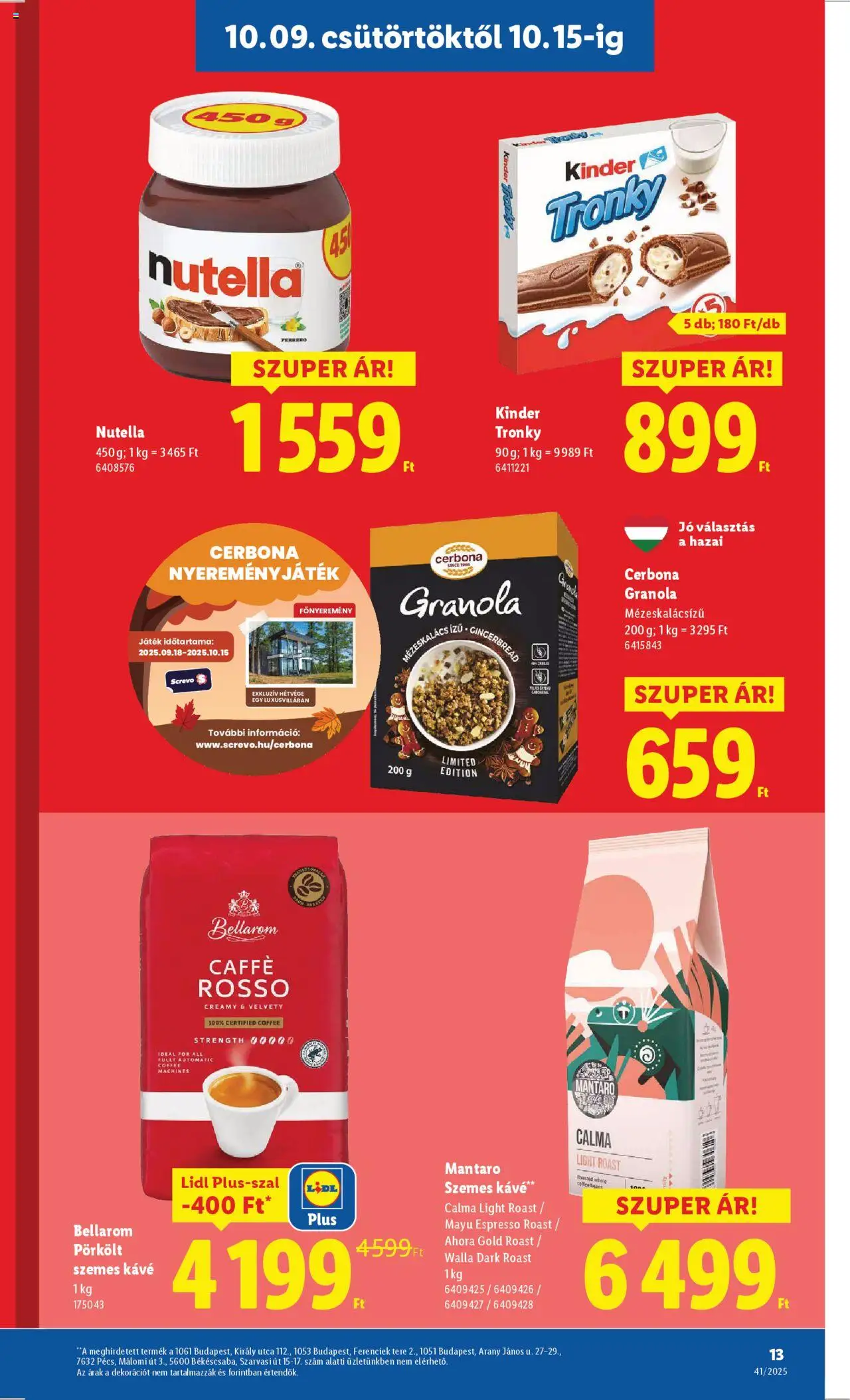 Lidl akciós ujság - amely érvényes a következő dátumtól: 09.10.2025 | Oldal: 13 | Termékek: Játék, Nutella, Kávé, Szemes kávé