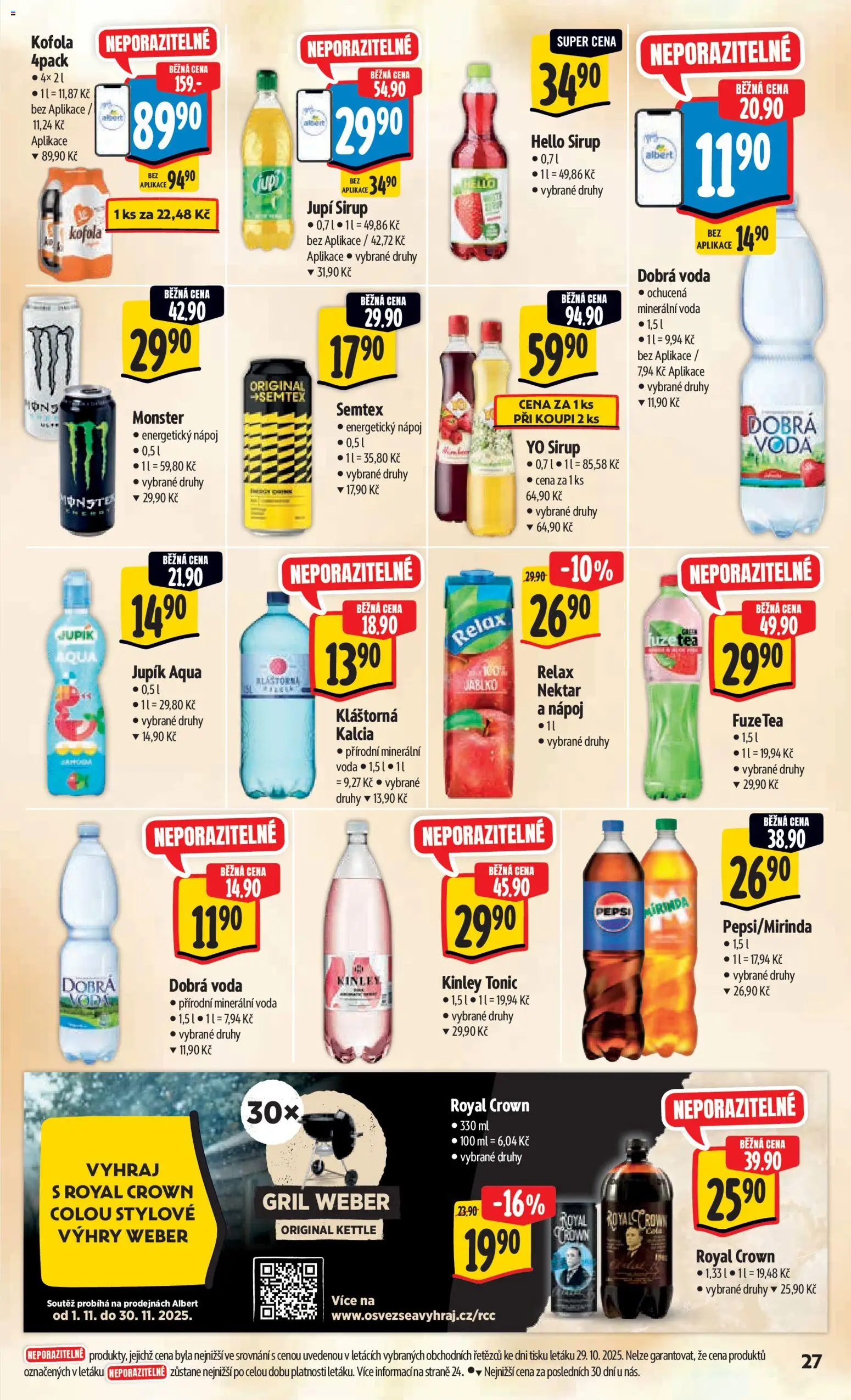 Albert leták - Hypermarket od 05.11.2025 | Strana: 36 | Produkty: Mirinda, Tonic, Kofola, Kinley Tonic