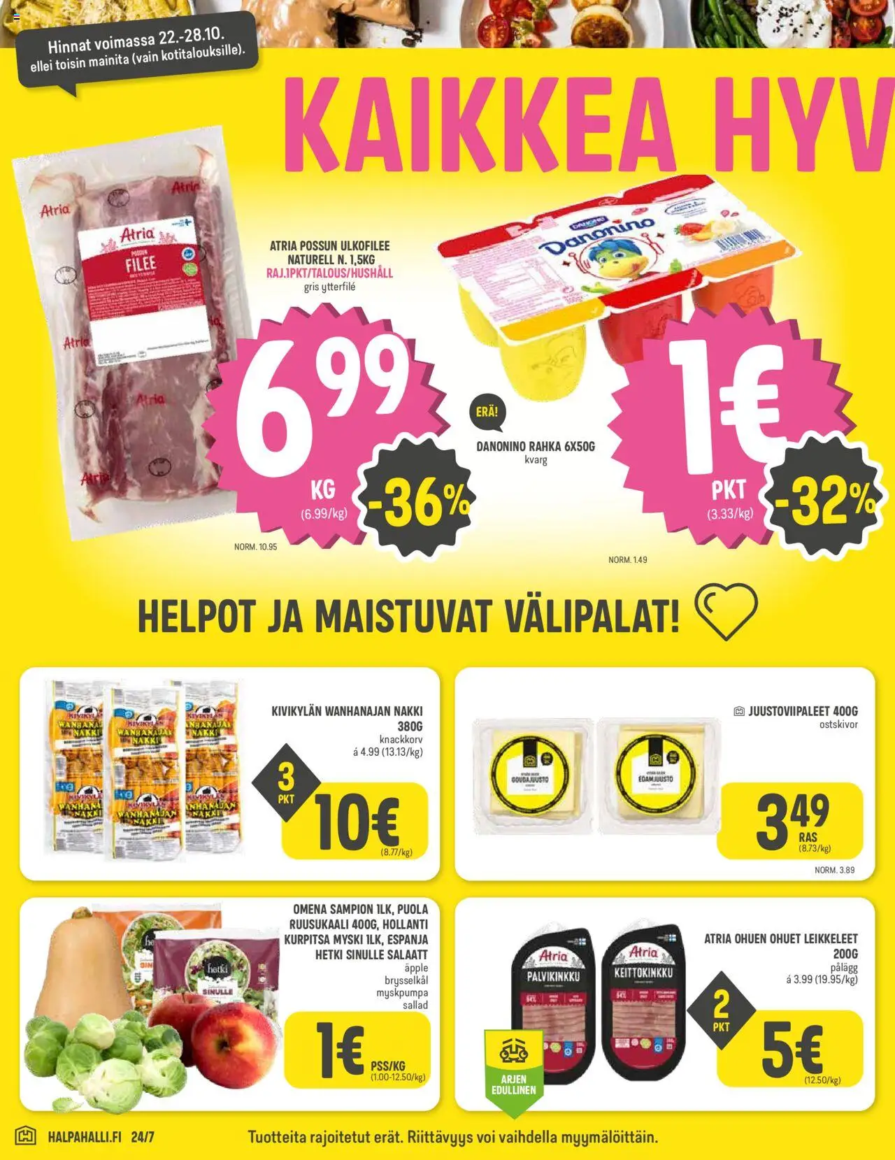 Halpa Halli tarjoukset – voimassa 22.10.2025 alkaen | Sivu: 2 | Tuotteet: Ruusukaali, Voi, Juusto, Kurpitsa