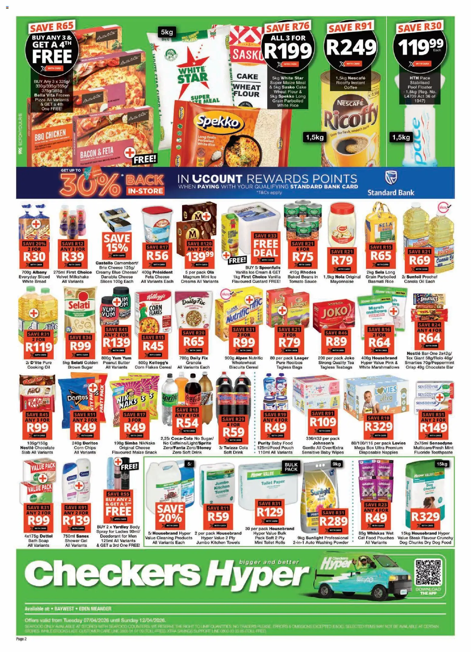 New Checkers catalogue – valid from 07.04.2026 | Page: 2 | Products: Bath, Ice cream, Washing powder, Mayonnaise