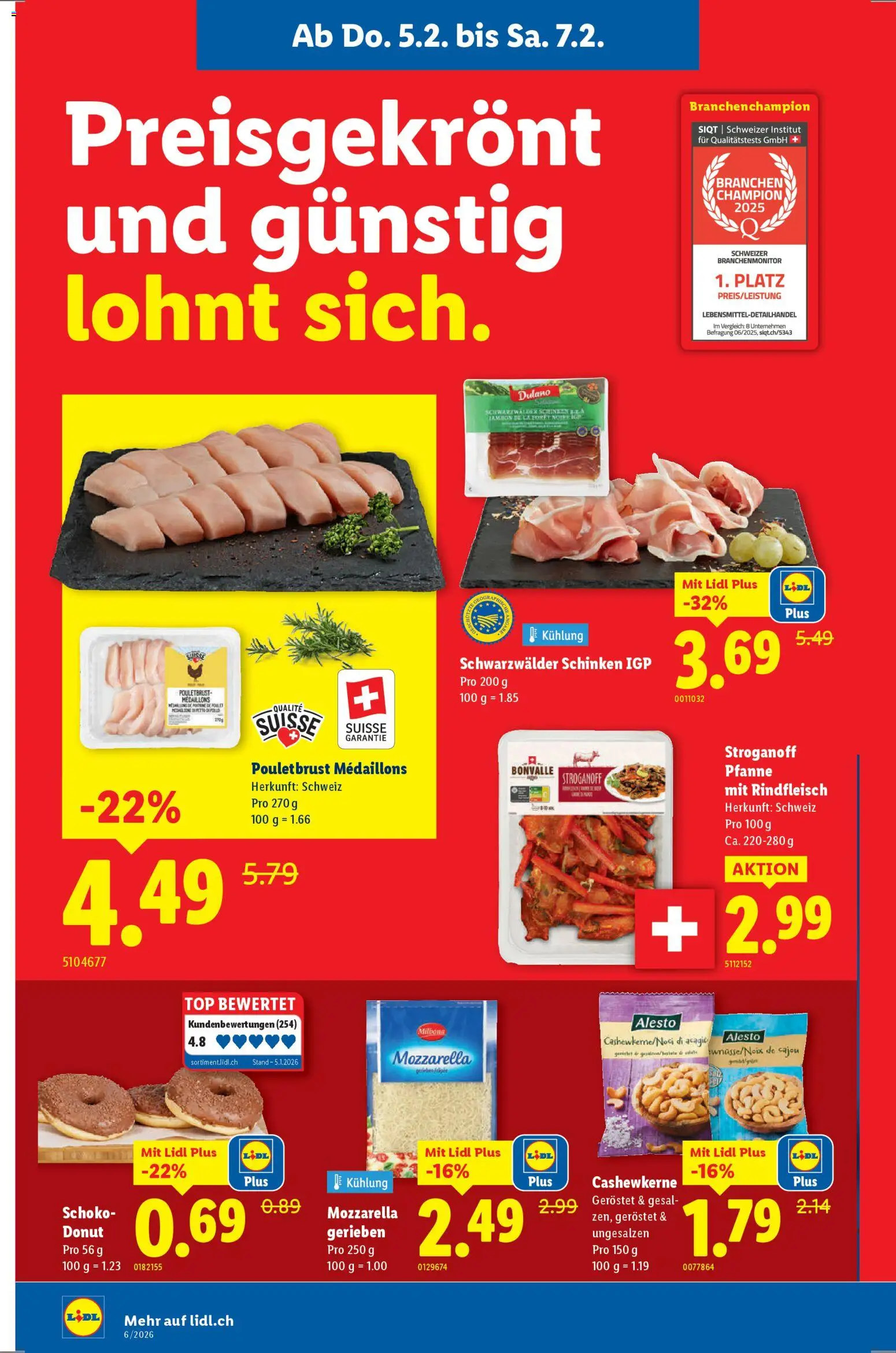 Lidl Aktionen – gültig ab 05.02.2026 | Seite: 2 | Produkte: Pouletbrust, Schinken, Rindfleisch, Top