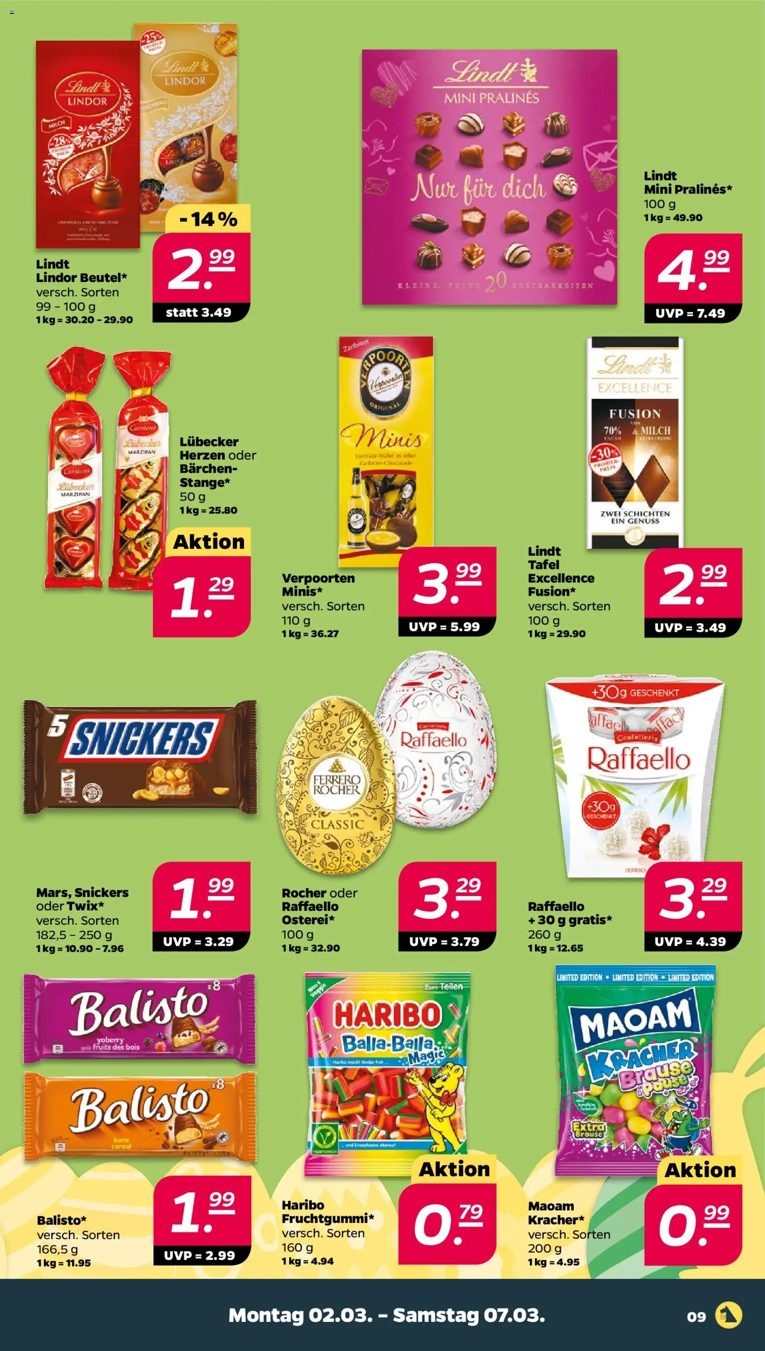 Netto Prospekt 	 – gültig ab 02.03.2026 | Seite: 9 | Produkte: Ferrero rocher, Haribo, Snickers, Lindt