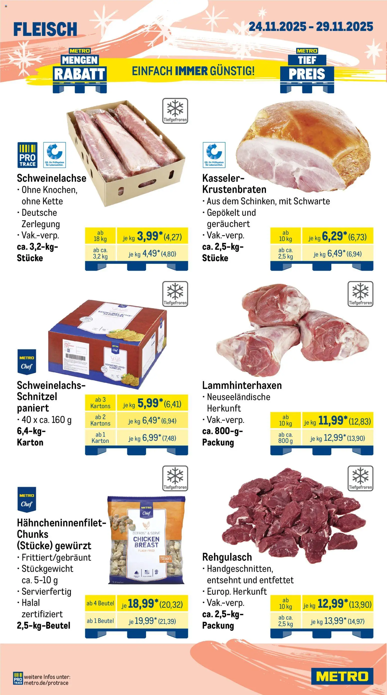 Metro Wochen-Angebote Gastro – gültig ab 24.11.2025 | Seite: 4 | Produkte: Krustenbraten, Schnitzel, Fleisch