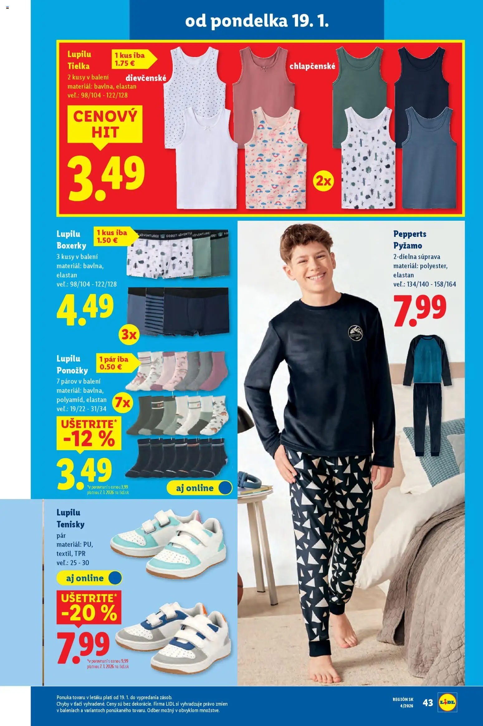 Nové Lidl akcie – leták je platný od 22.01.2026 | Strana: 89 | Produkty: Ponožky, Pyžamo, Boxerky, Tenisky