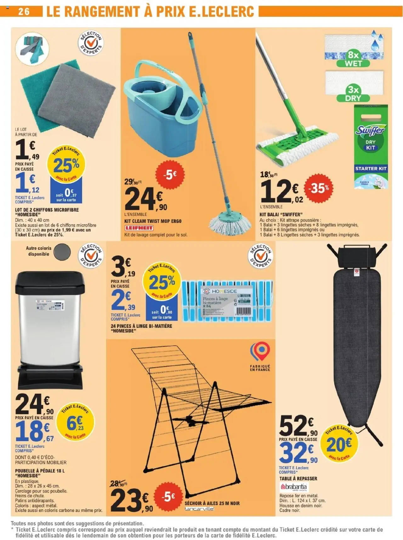  | Page: 26 | Produits: Séchoir, Table à repasser, Balai Swiffer, Cadre