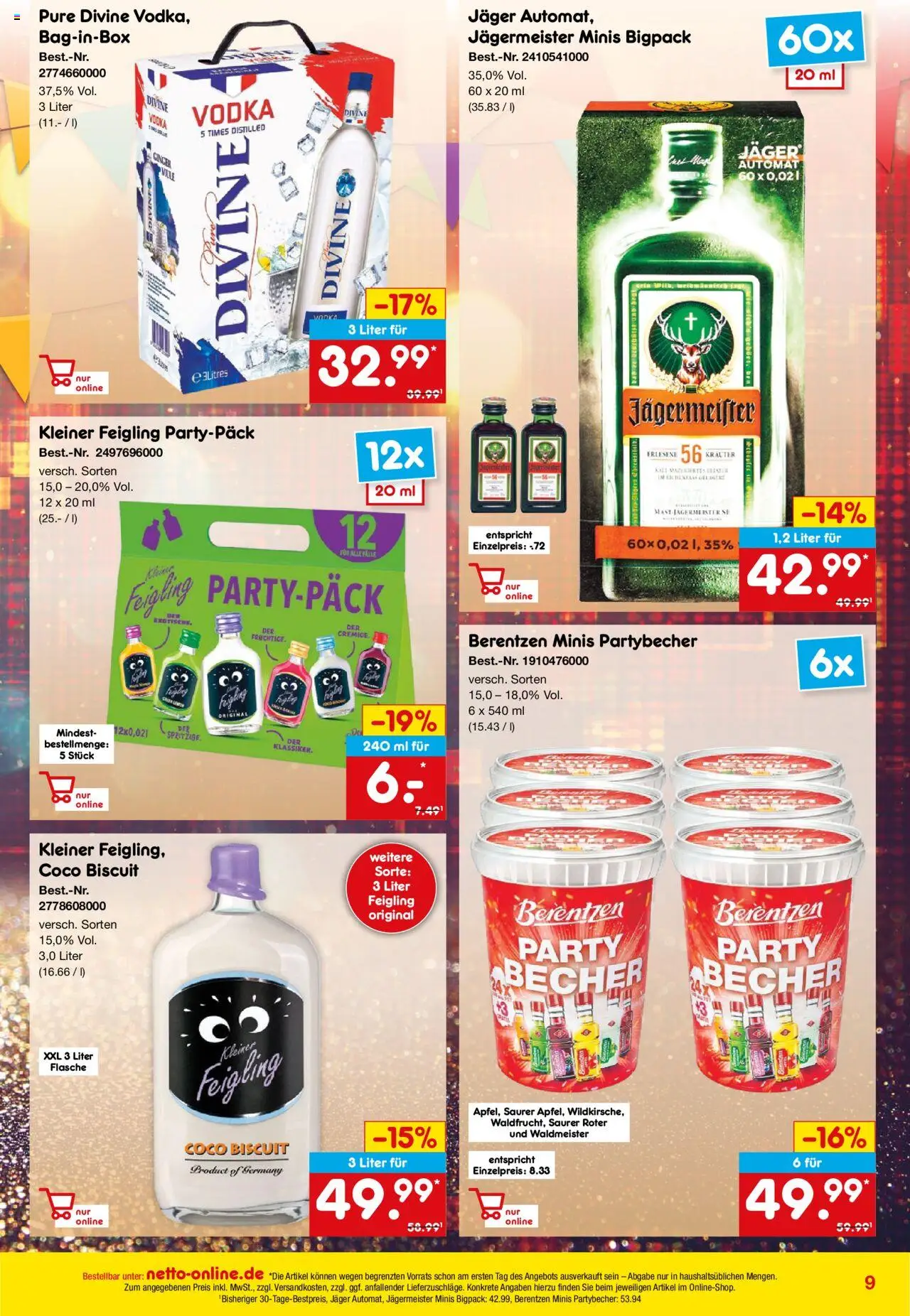 Netto Marken-Discount Online-Angebote Oktober – gültig ab 01.10.2025 | Seite: 9 | Produkte: Kleiner feigling, Jägermeister, Vodka, Berentzen