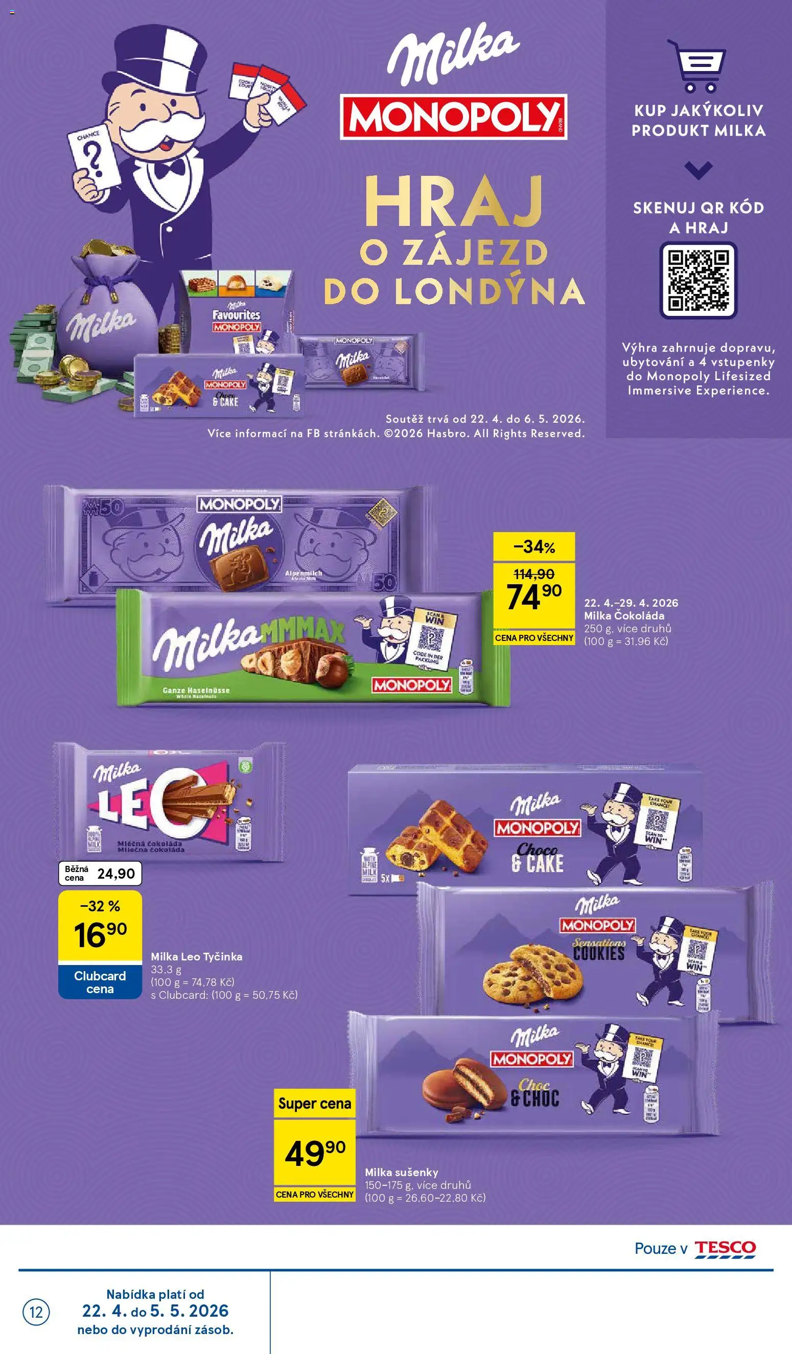 Tesco leták - Hypermarket od 22.04.2026 | Strana: 12 | Produkty: Čokoláda milka, Čokoláda, Milka, Cookies
