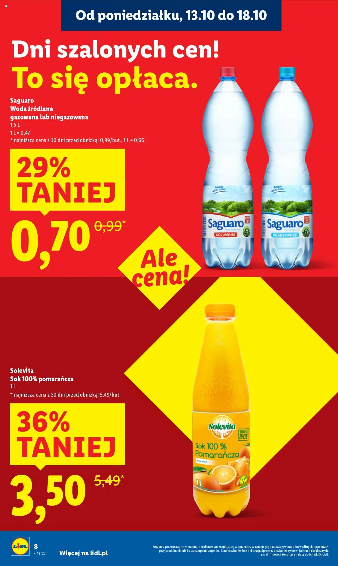 Lidl Gazetka od 13.10.2025 | Strona: 8 | Produkty: Woda źródlana, Sok, Woda
