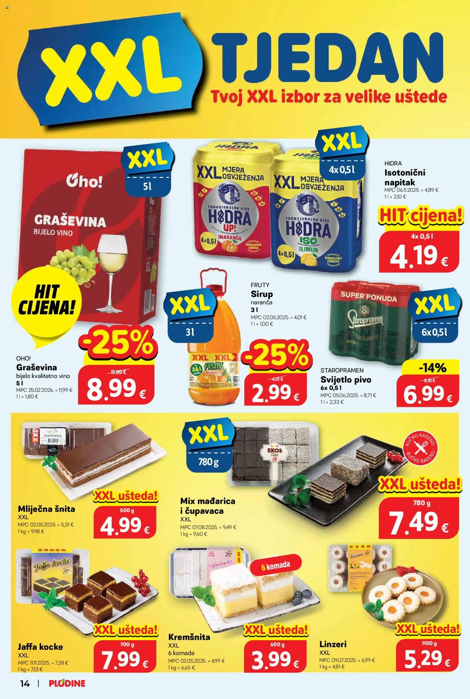 Plodine katalog | vrijedi od 11.03.2026 | Stranica: 14 | Proizvodi: Bijelo vino, Staropramen, Vino, Sirup