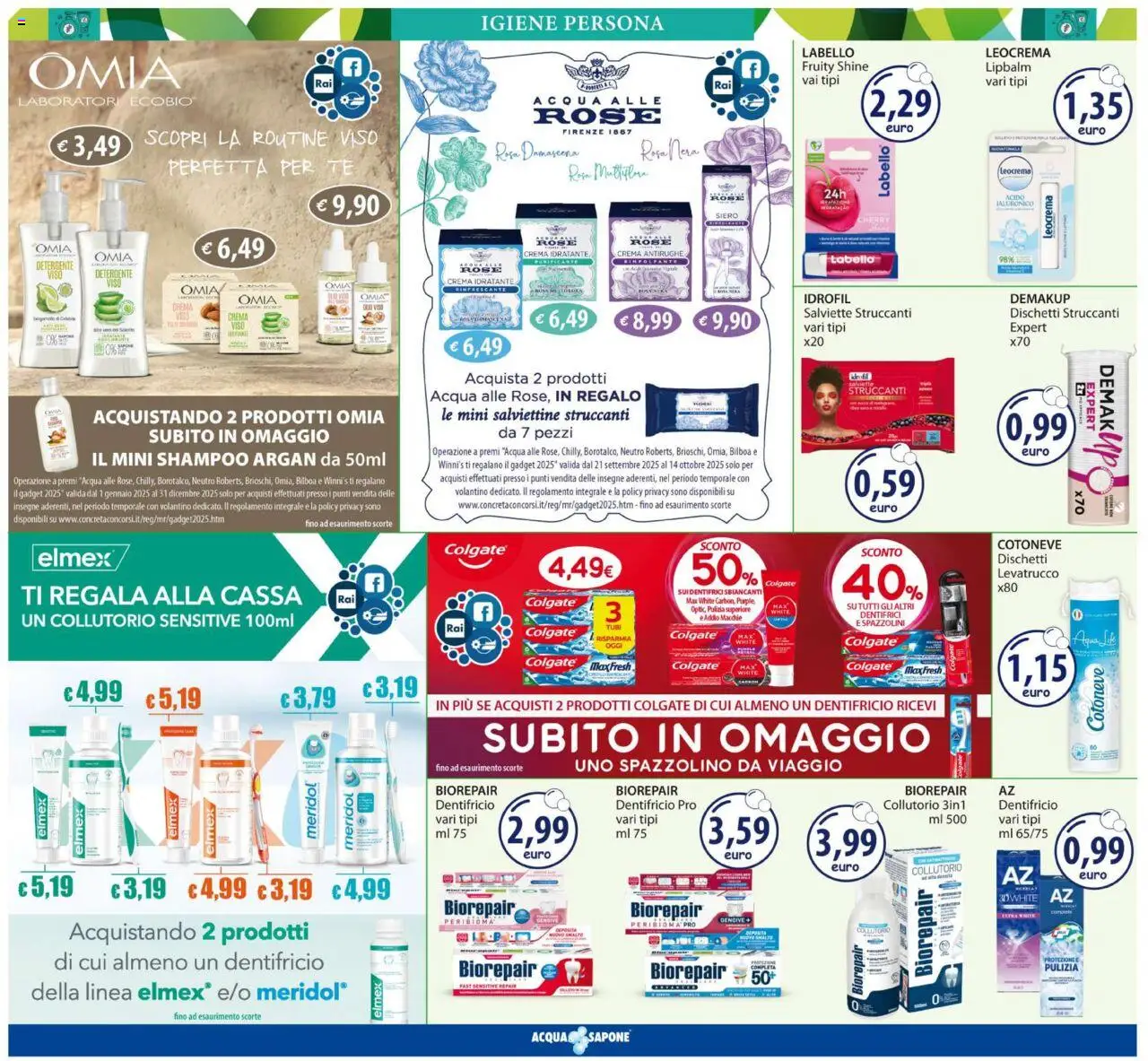 Volantino Acqua e Sapone del 24.09.2025 | Pagina: 8 | Prodotti: Dentifricio, Spazzolino, Crema viso, Acqua