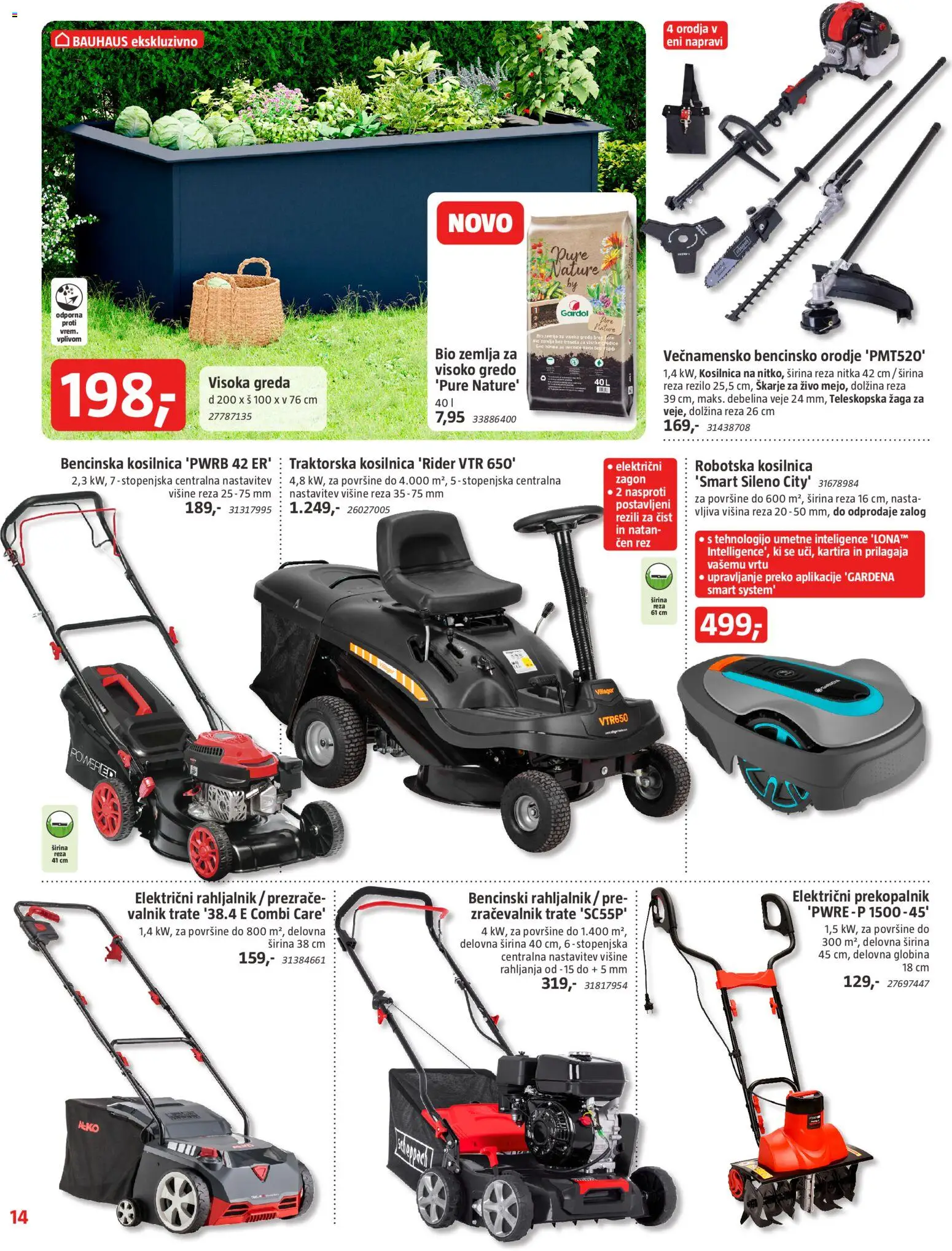 Novi Bauhaus katalog ponudbe – veljaven od 05.03.2026 | Stran: 14 | Izdelki: Žemlja, Kosilnica, Teleskopska žaga, Orodje