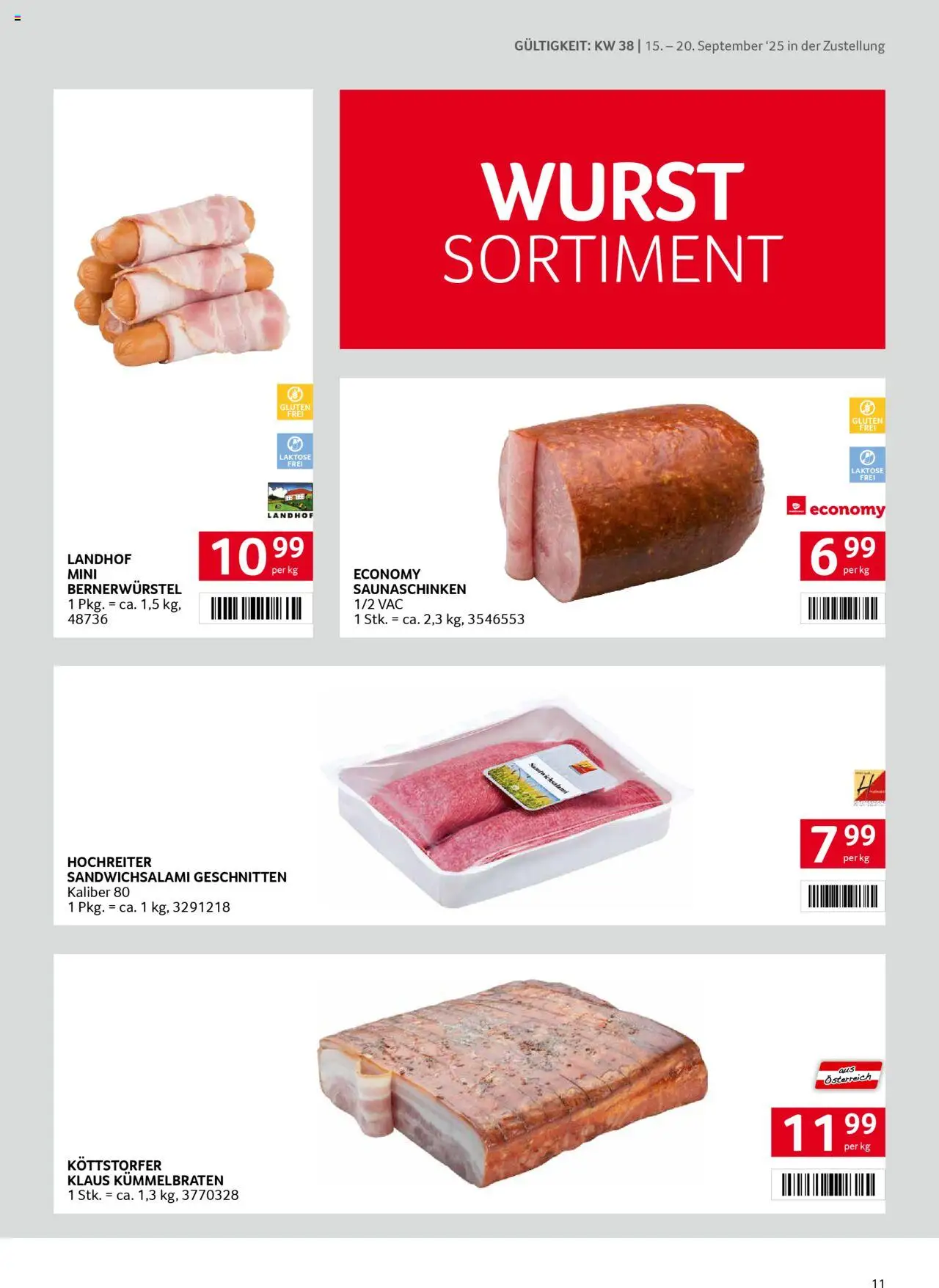 Transgourmet Zustellaktion gültig ab 14.09.2025 | Seite: 9 | Produkte: Wurst