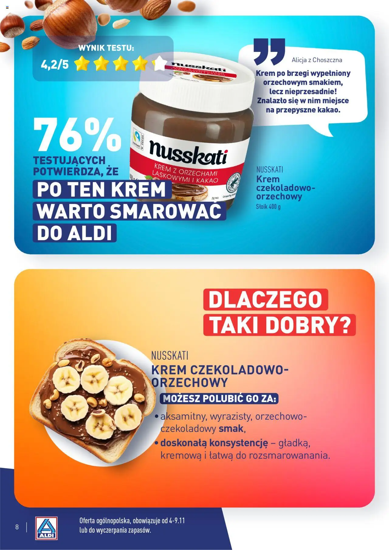 Aldi Gazetka - Wielki test od 04.11.2024 | Strona: 8 | Produkty: Kakao, Orzechy, Krem