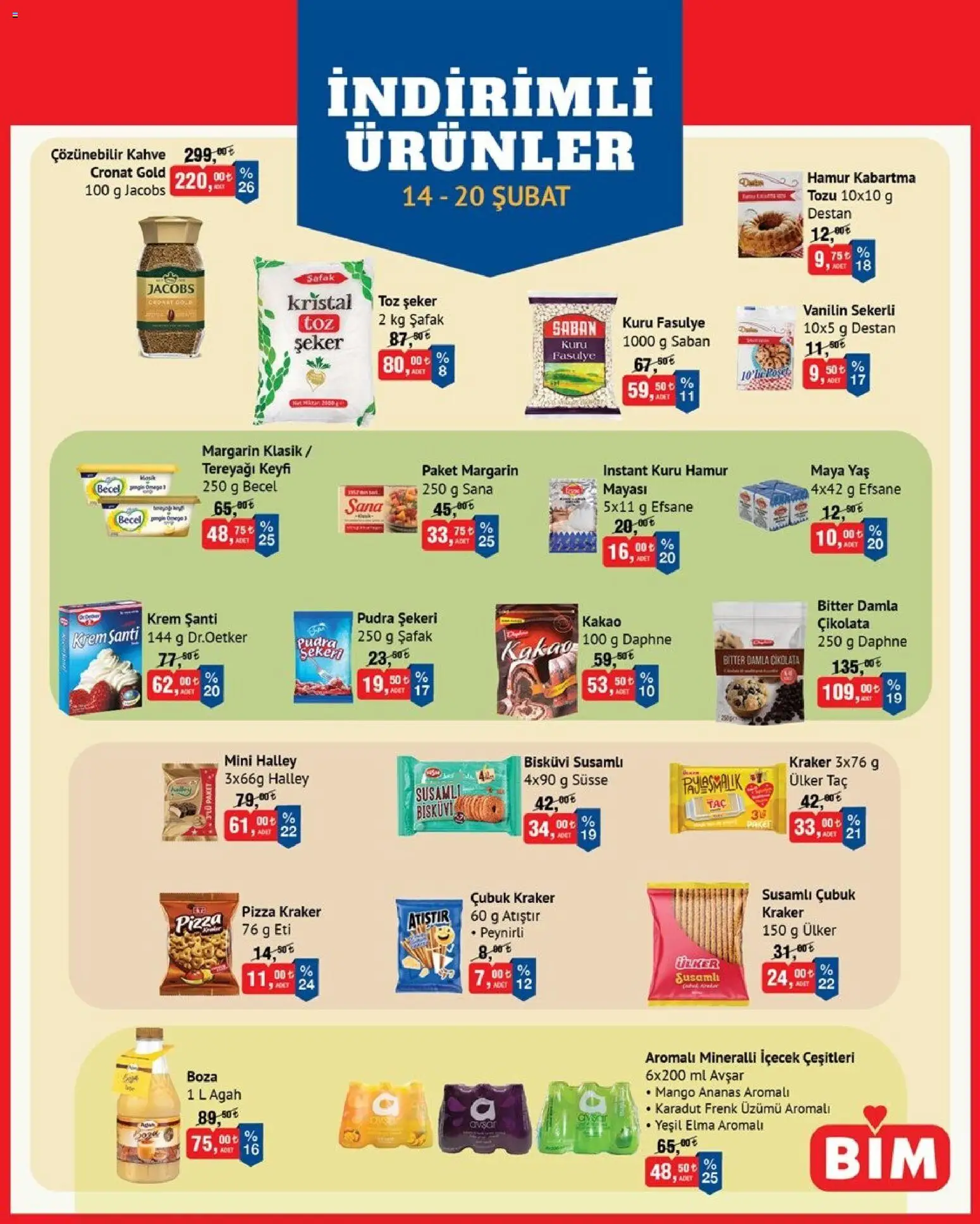 BİM İndirimli Ürünler - 14.02.2026 tarihinden itibaren geçerlidir | Sayfa: 1 | Ürünler: Kuru fasulye, Fasulye, Pizza, Pudra