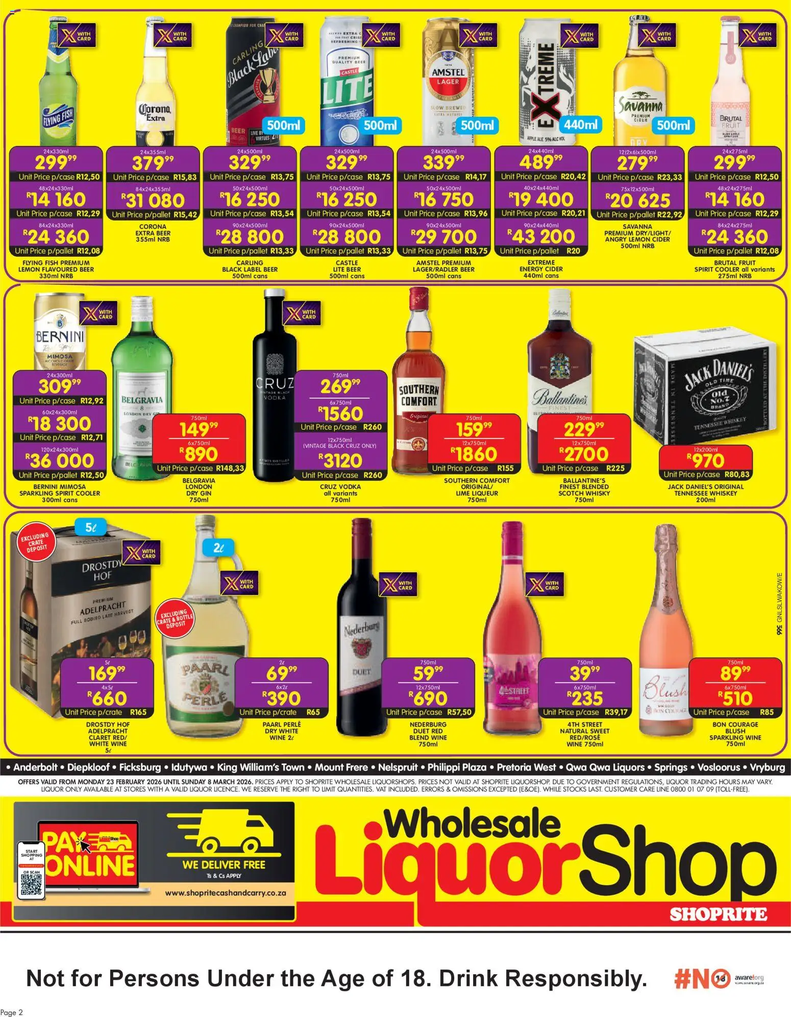 New Shoprite catalogue – valid from 23.02.2026 | Page: 2 | Products: Beer, Blush, Gin, Vodka