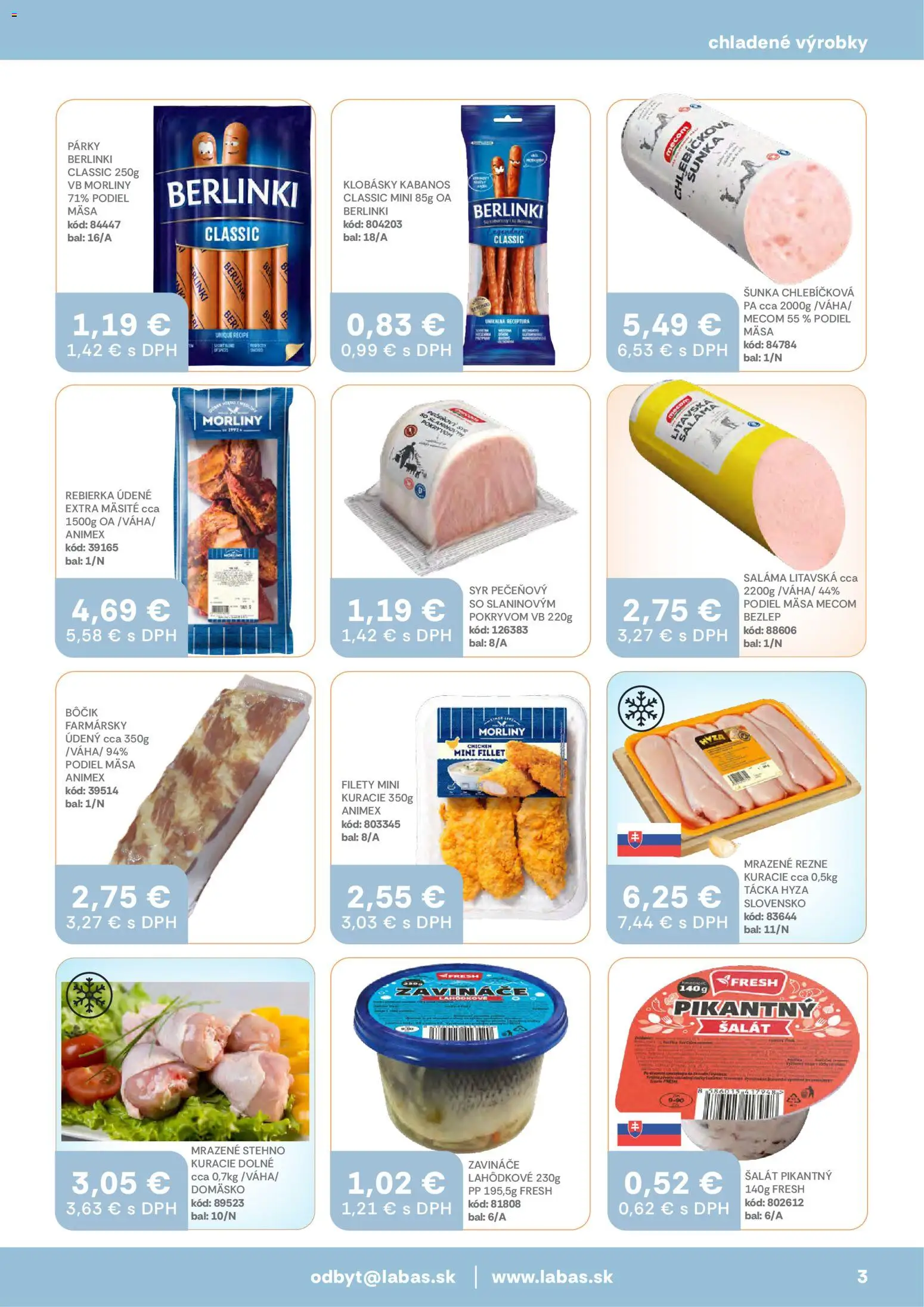 Nové Labaš akcie – leták je platný od 30.01.2026 | Strana: 3 | Produkty: Syr, Saláma, Šalát, Párky