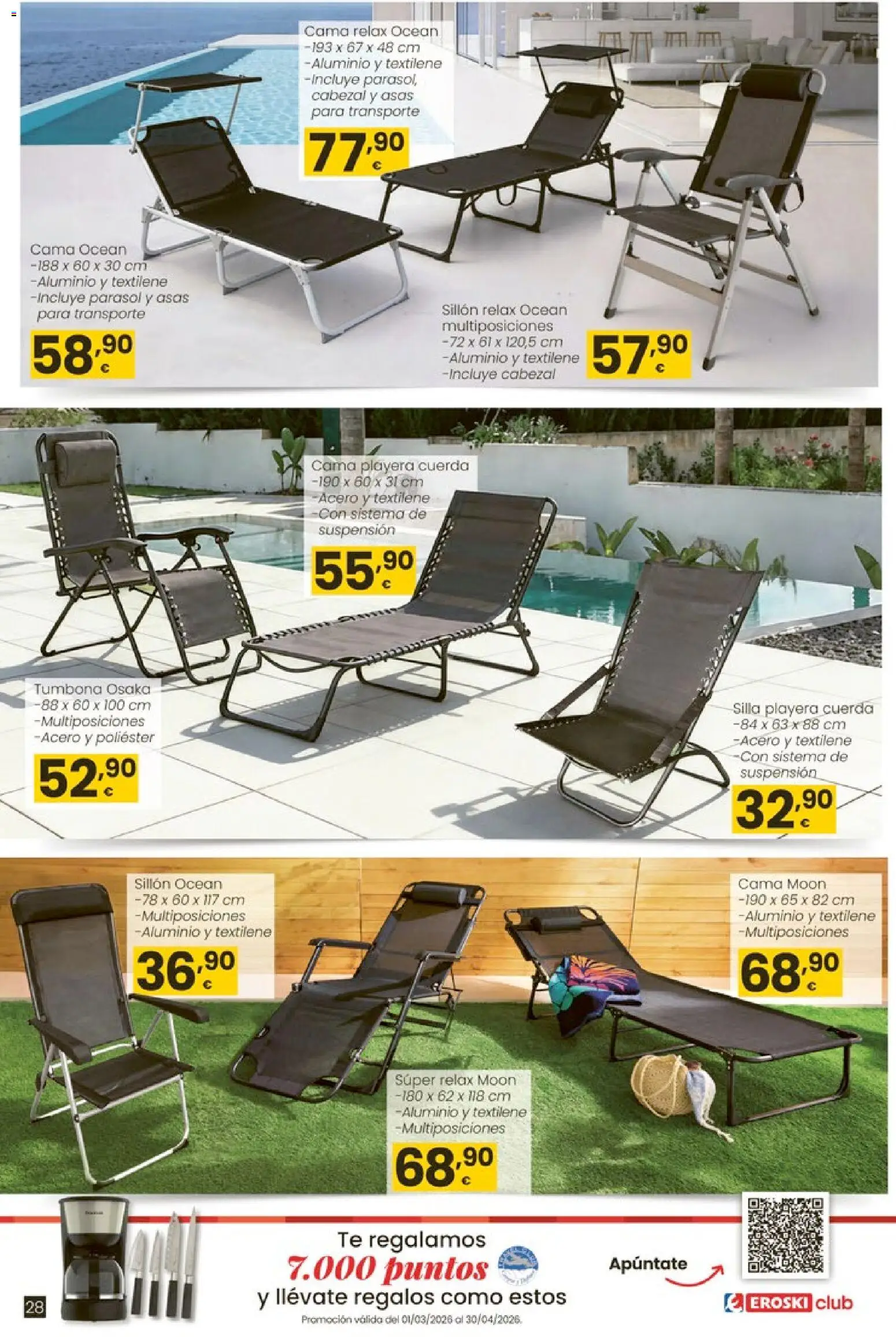 Eroski - Qué oasis │ válido desde el 26.03.2026 | Página: 28 | Productos: Té, Tumbona, Cama, Silla