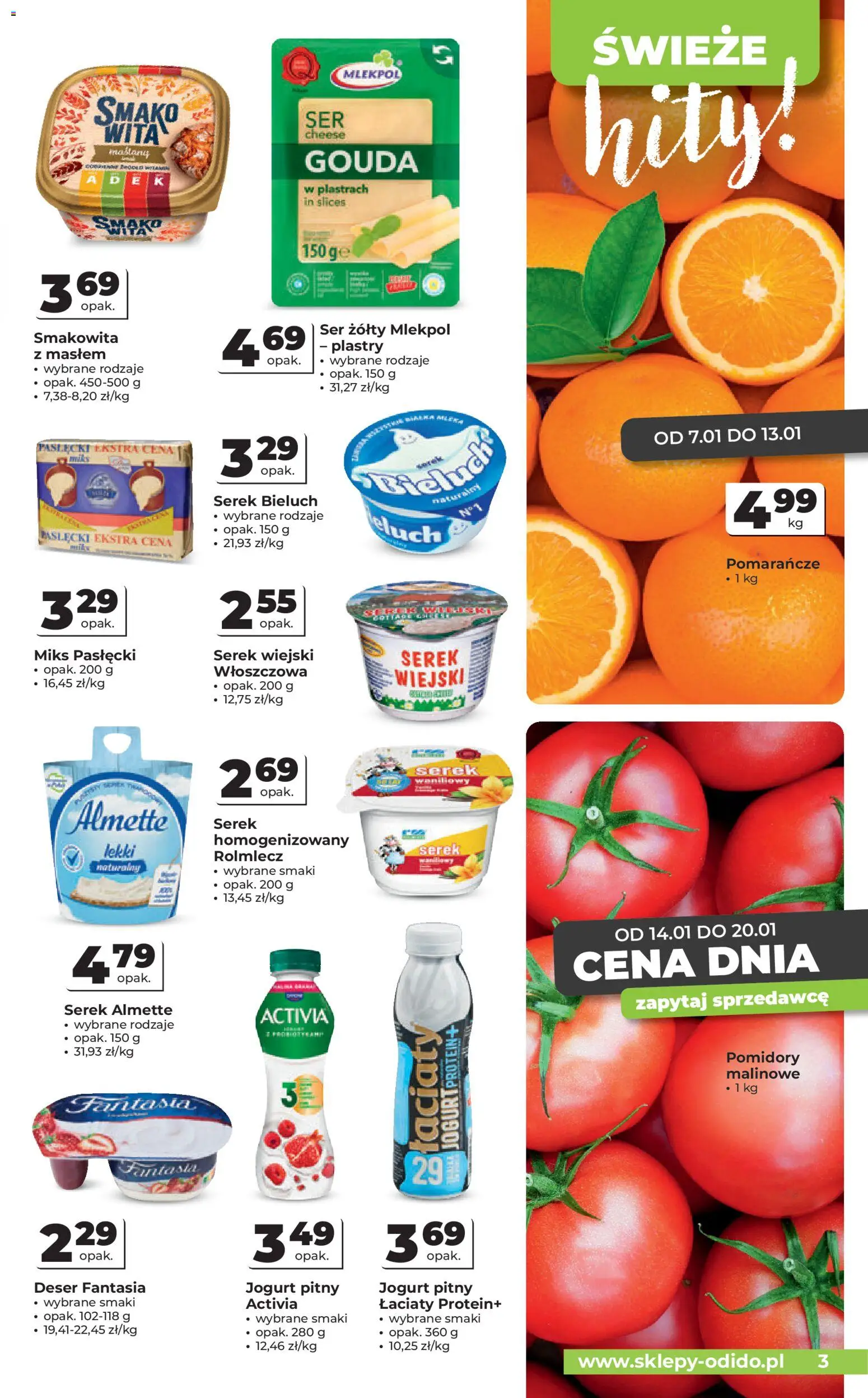 Odido Gazetka od 07.01.2026 | Strona: 3 | Produkty: Pomidory malinowe, Serek wiejski, Ser, Jogurt