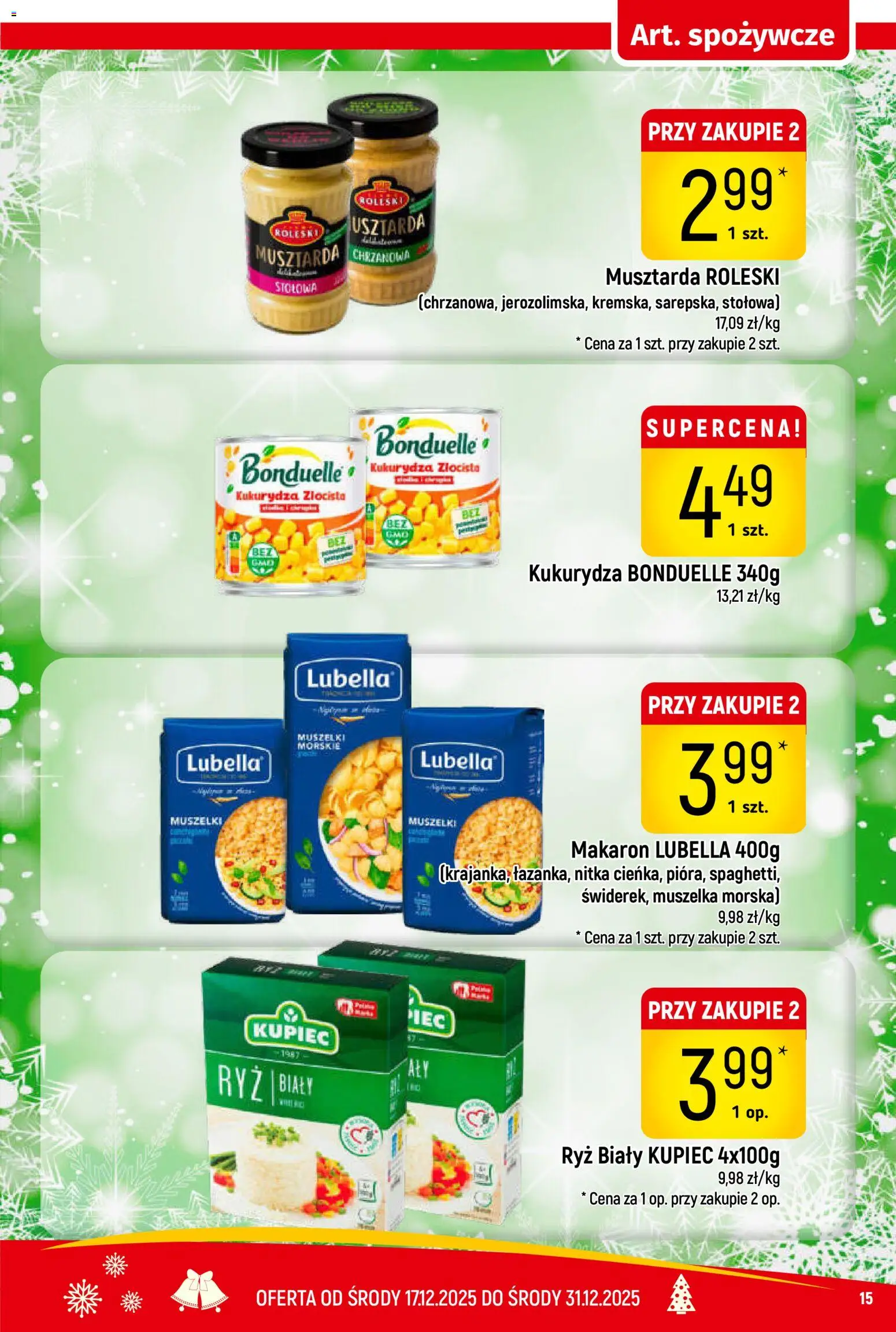 Piotruś Pan Gazetka od 17.12.2025 | Strona: 15 | Produkty: Kukurydza, Musztarda, Ryż, Makaron
