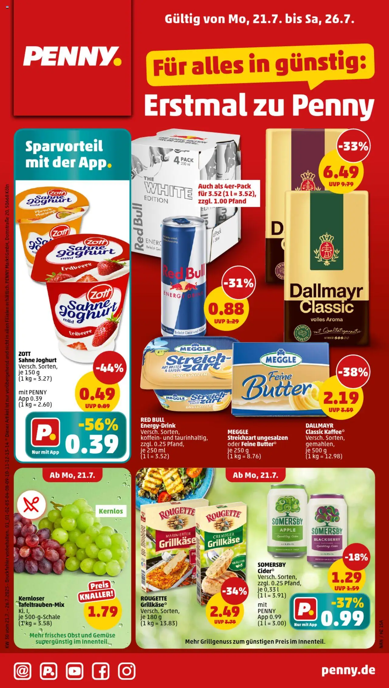 Penny Prospekt 	 - gültig ab dem 21.07.2025 | Seite: 1 | Produkte: Energy, Joghurt, Apple, Gemüse