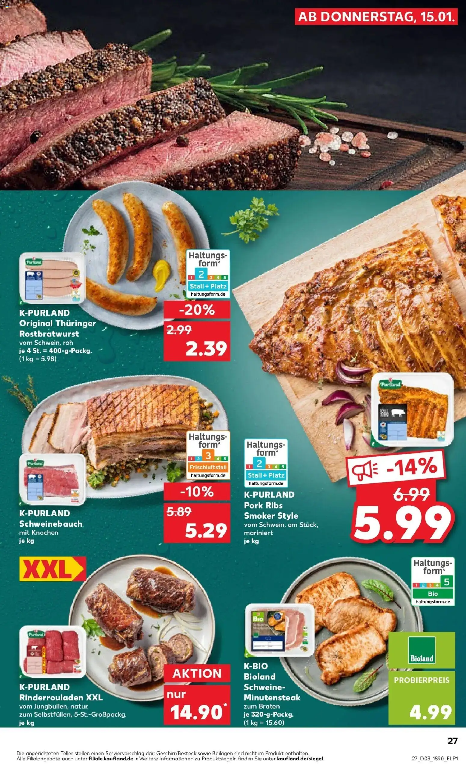 Kaufland prospekt Grünstadt	 – gültig ab 15.01.2026 | Seite: 27 | Produkte: Rinderrouladen, Schweinebauch, Steak