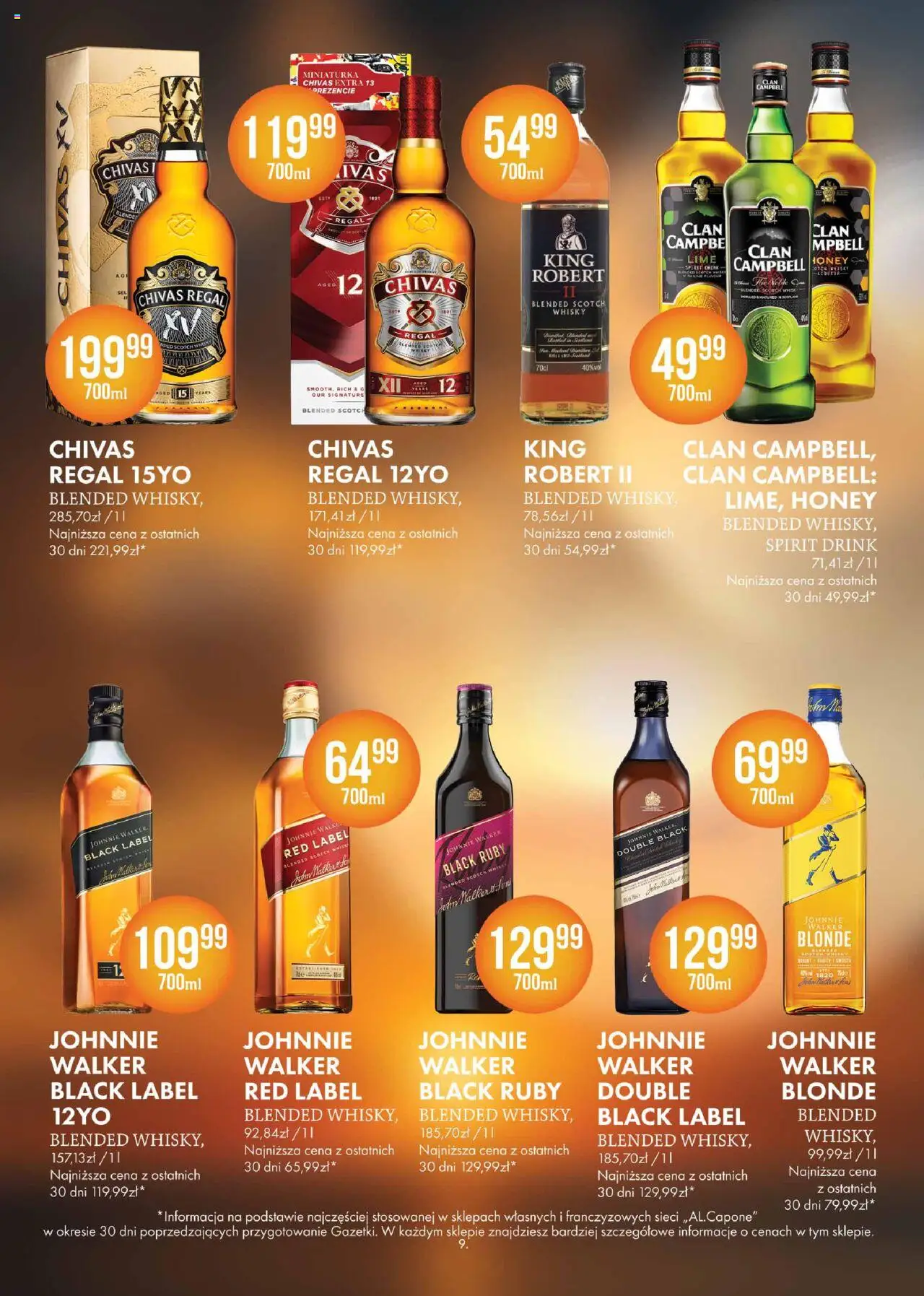 Al.Capone Gazetka od 08.09.2025 | Strona: 9 | Produkty: Chivas Regal, Black Label, Regał, Whisky