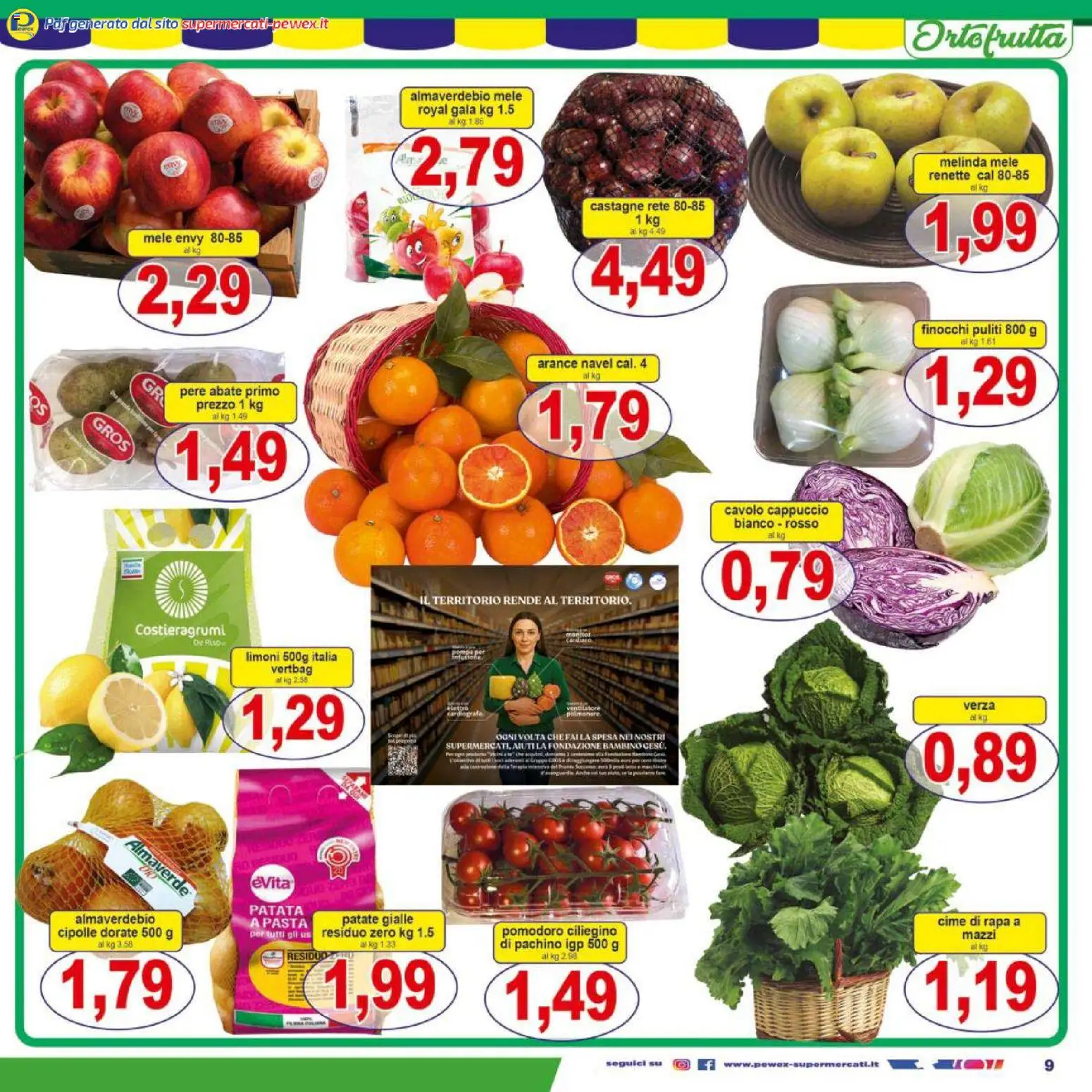 Volantino Pewex del 27.11.2025 | Pagina: 9 | Prodotti: Mele, Arance, Cipolle, Pasta