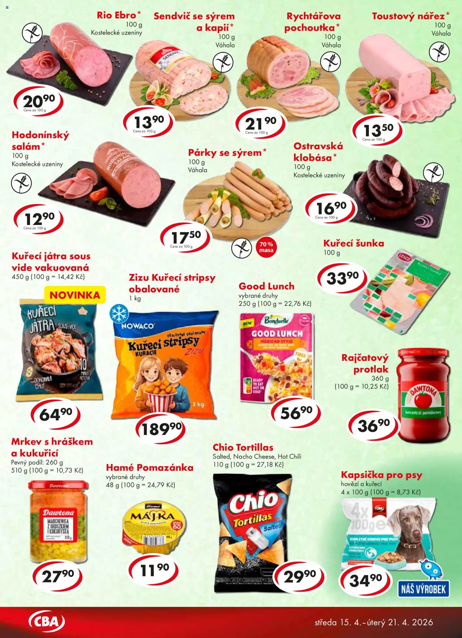 CBA leták - Premium od 15.04.2026 | Strana: 3 | Produkty: Hovězí, Klobása, Kuřecí Játra, Kuřecí stripsy