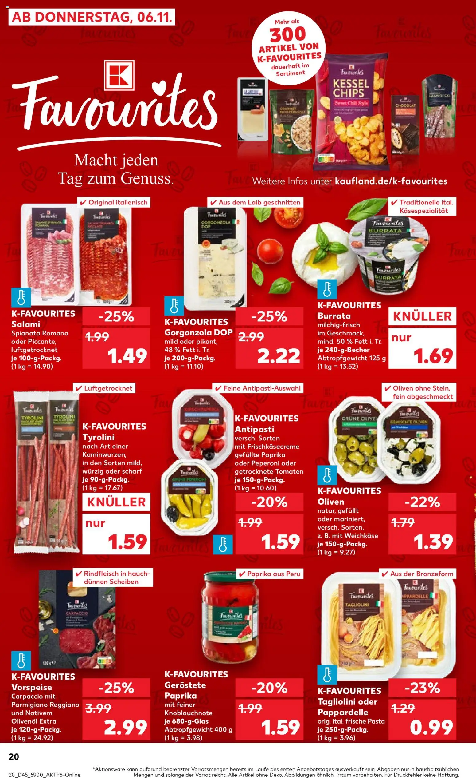Kaufland prospekt Jena	 – gültig ab 06.11.2025 | Seite: 20 | Produkte: Tomaten, Burrata, Chili, Pasta