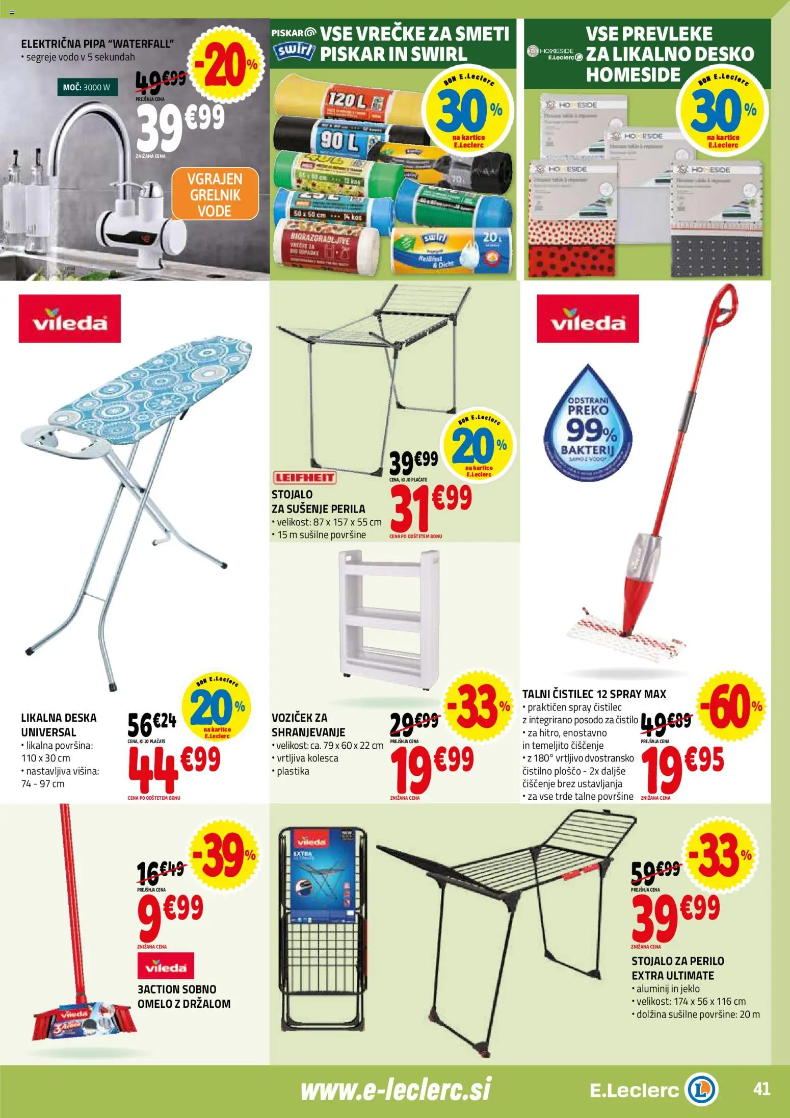 Novi E.leclerc katalog ponudbe – veljaven od 04.02.2026 | Stran: 41 | Izdelki: Likalna deska, Grelnik vode, Voziček