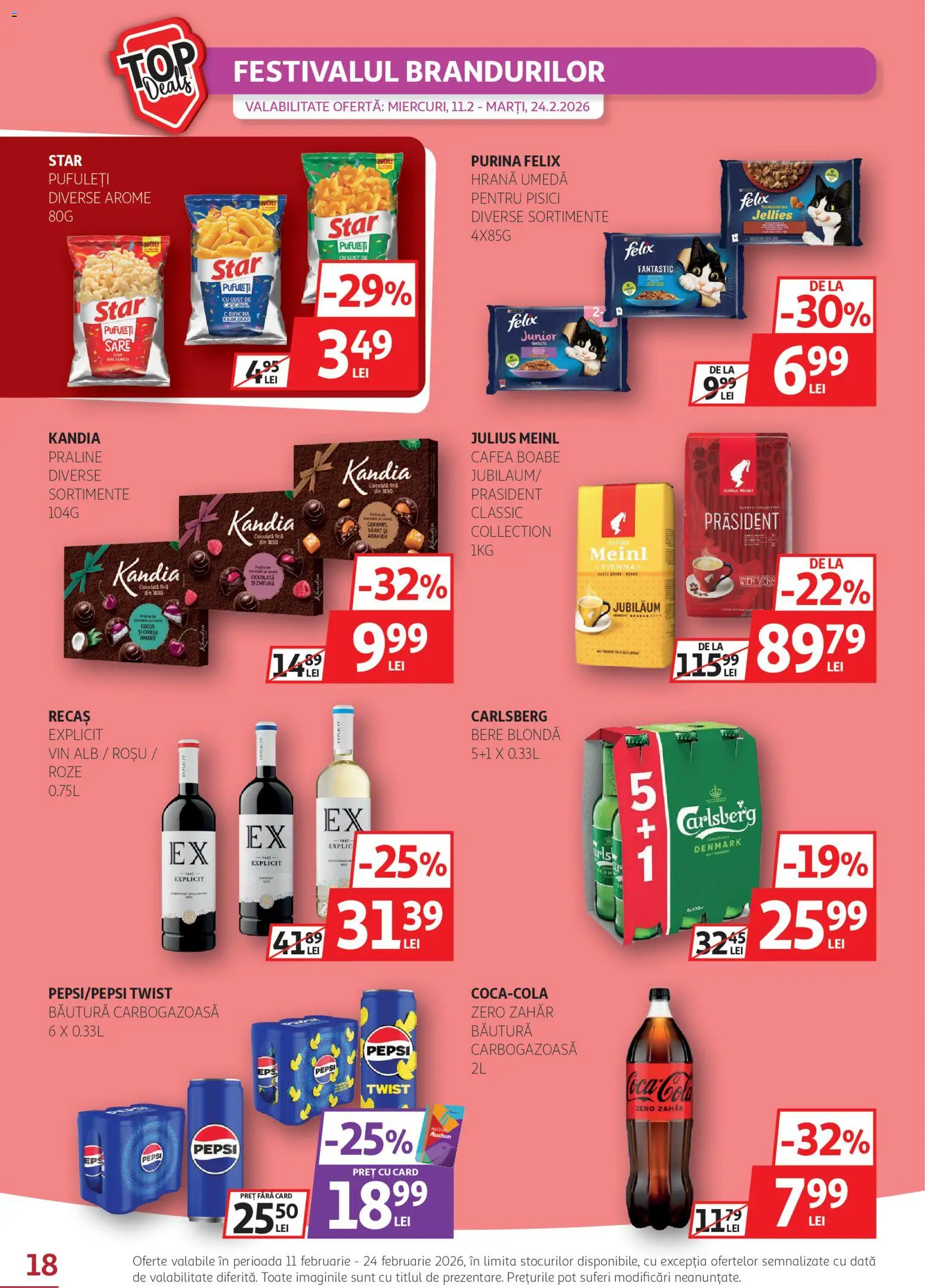Noul catalog Auchan – valabil de la 11.02.2026 | Pagină: 18 | Produse: Cașcaval, Arahide, Cafea, Bere