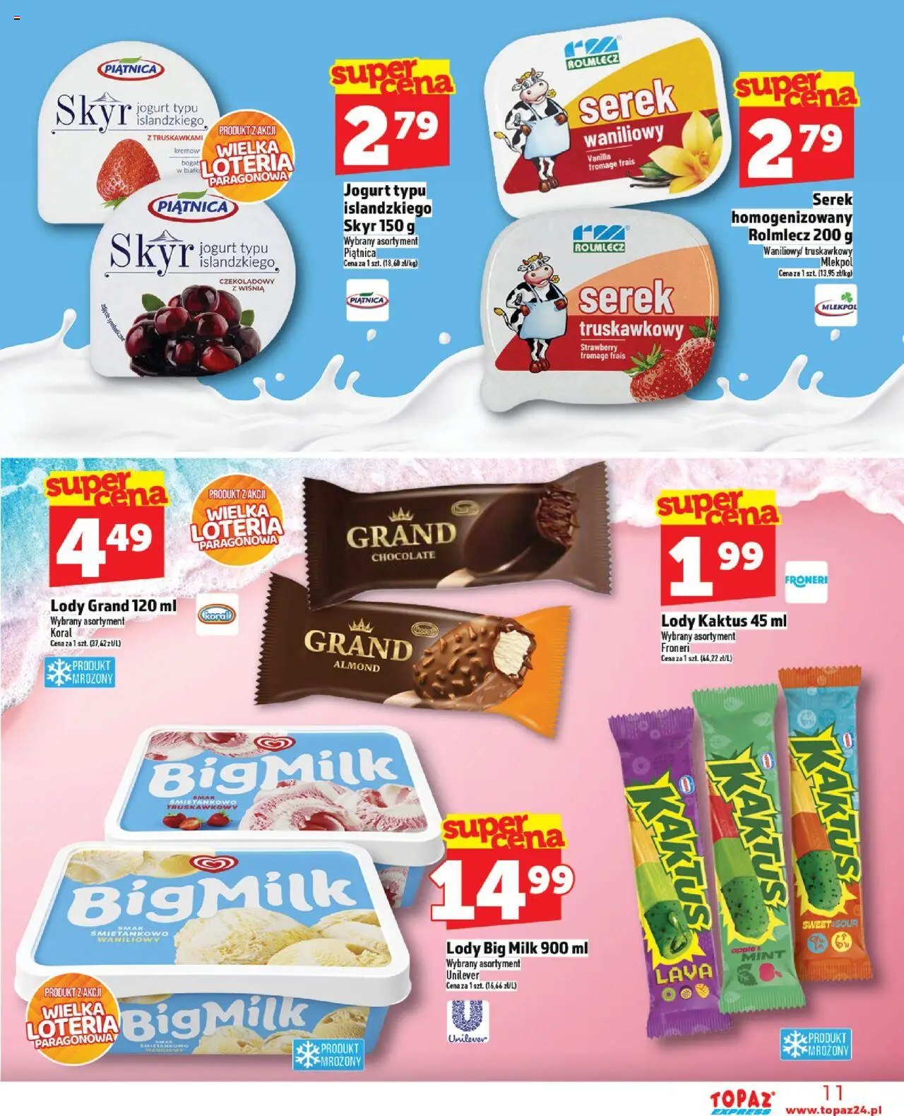 Topaz Gazetka - Express od 28.08.2025 | Strona: 11 | Produkty: Serek, Big Milk, Jogurt, Skyr