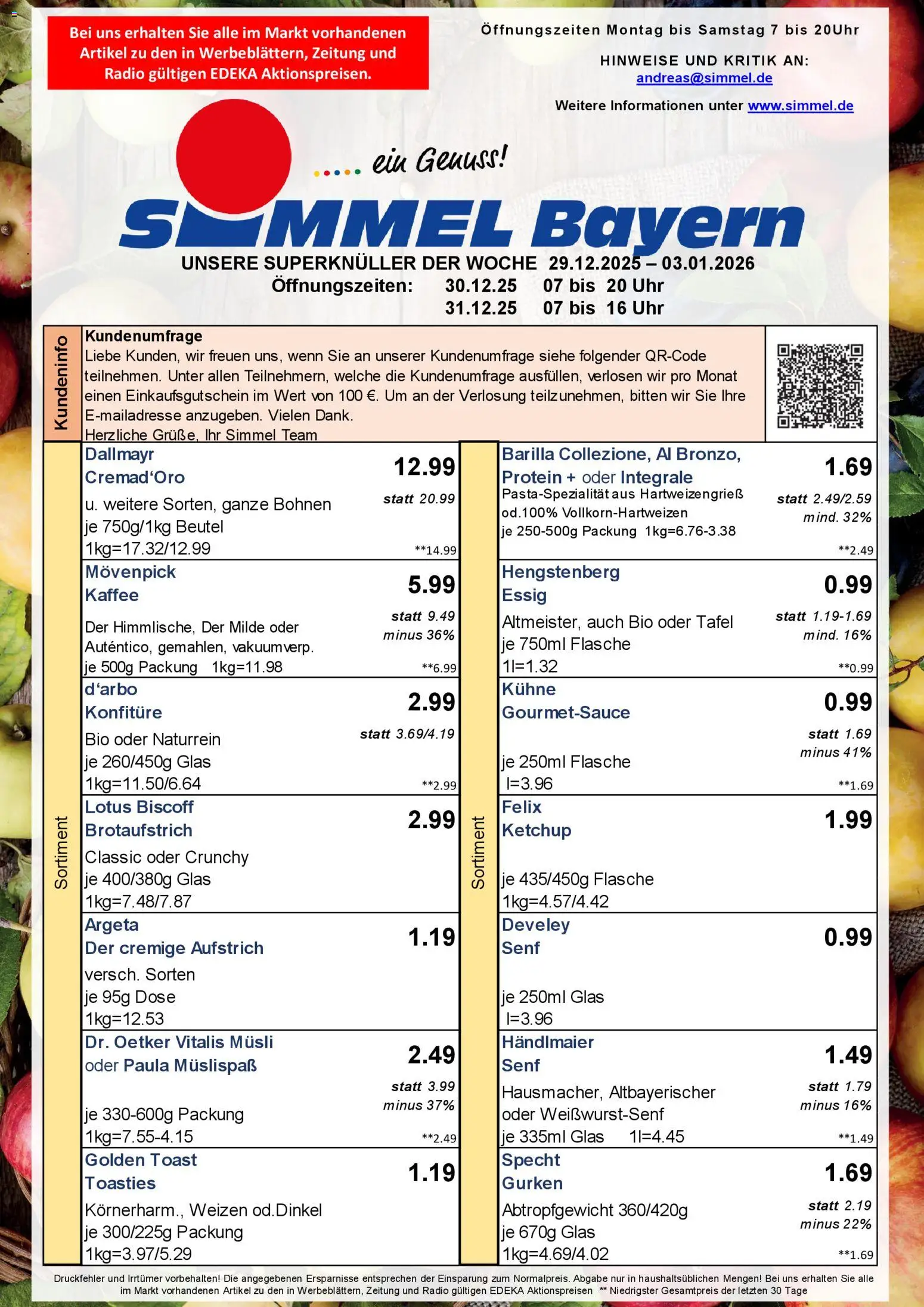 Simmel - Bayern – gültig ab 29.12.2025 | Seite: 1 | Produkte: Barilla, Ketchup, Gurken, Radio