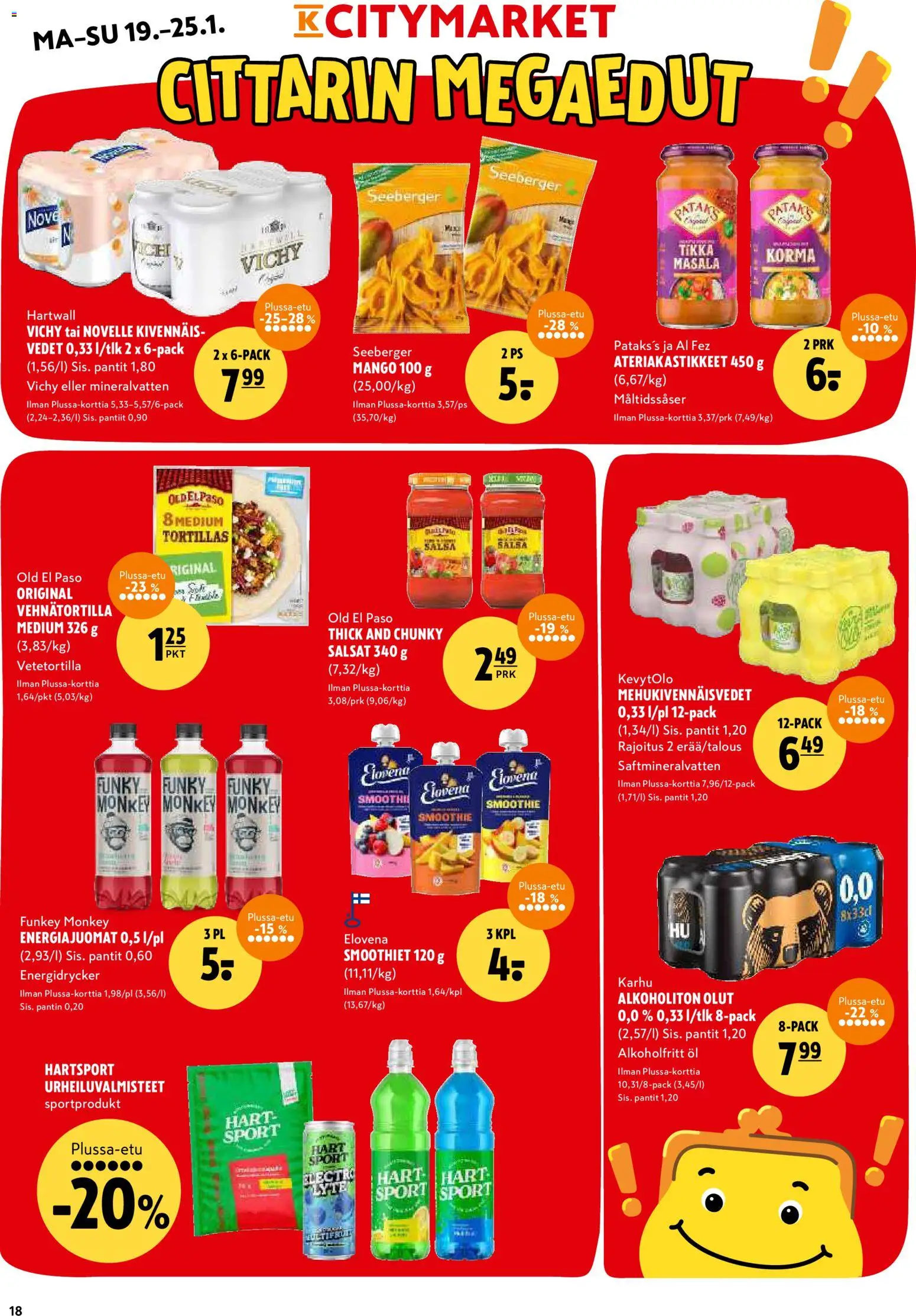 K-Citymarket tarjoukset – voimassa 19.01.2026 alkaen | Sivu: 18 | Tuotteet: Mango, Salsa, Alkoholiton olut, Olut