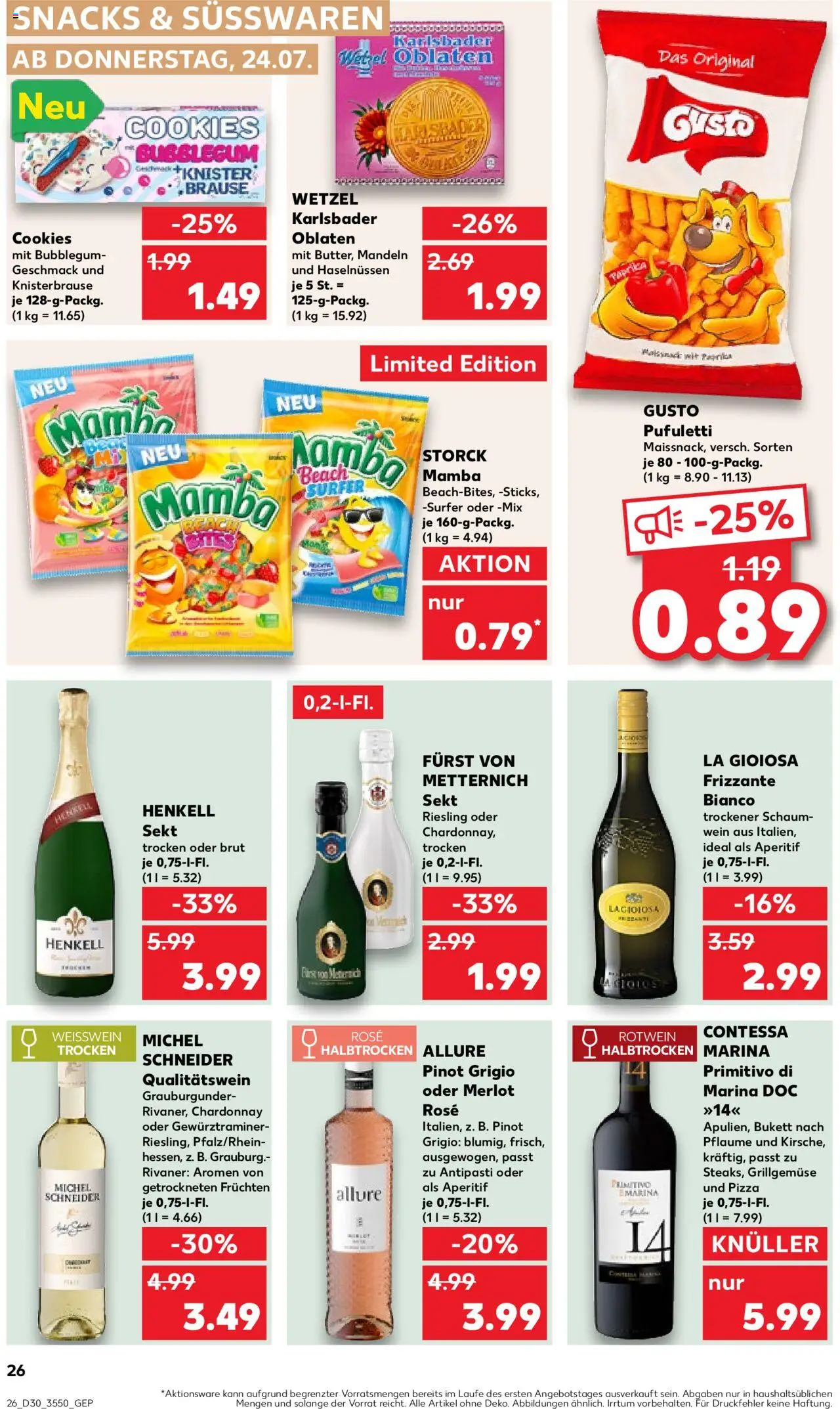 Kaufland Prospekt 	 - gültig ab dem 24.07.2025 | Seite: 26 | Produkte: Sekt, Merlot, Pizza, Wein
