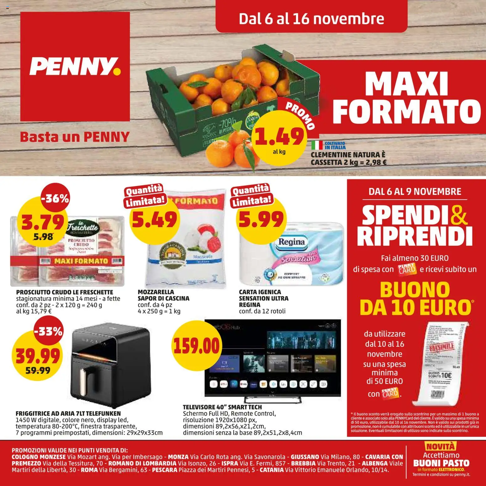 Volantino PENNY del 06.11.2025 | Pagina: 1 | Prodotti: Schermo, Friggitrice ad aria, Prosciutto, Friggitrice
