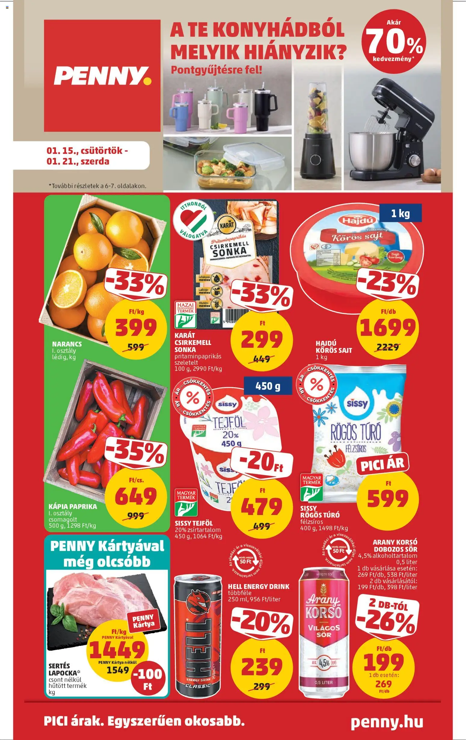 PENNY akciós ujság - amely érvényes a következő dátumtól: 15.01.2026 | Oldal: 1 | Termékek: Sonka, Sajt, Csirkemell, Kápia paprika