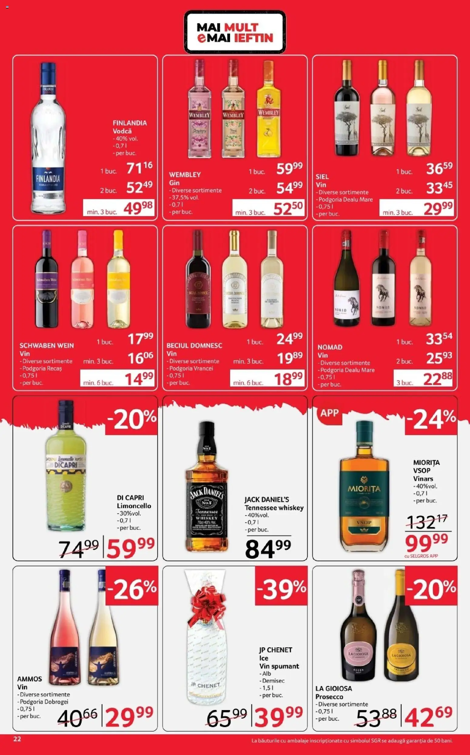 Noul catalog Selgros – valabil de la 03.04.2026 | Pagină: 22 | Produse: Su ısıtıcı, Prosecco, Vin, Whiskey