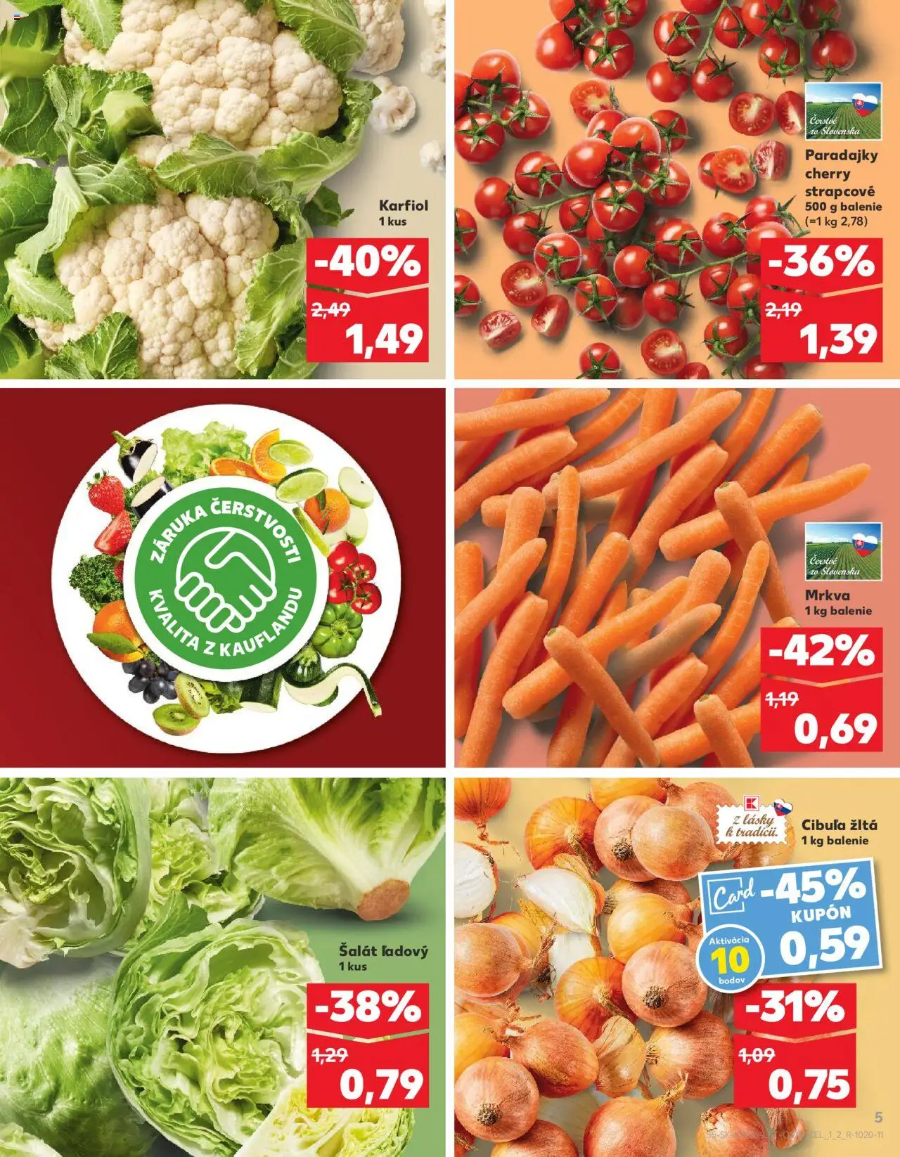 Nové Kaufland akcie – leták je platný od 04.09.2025 | Strana: 5 | Produkty: Paradajky, Karfiol, Mrkva, Cibuľa