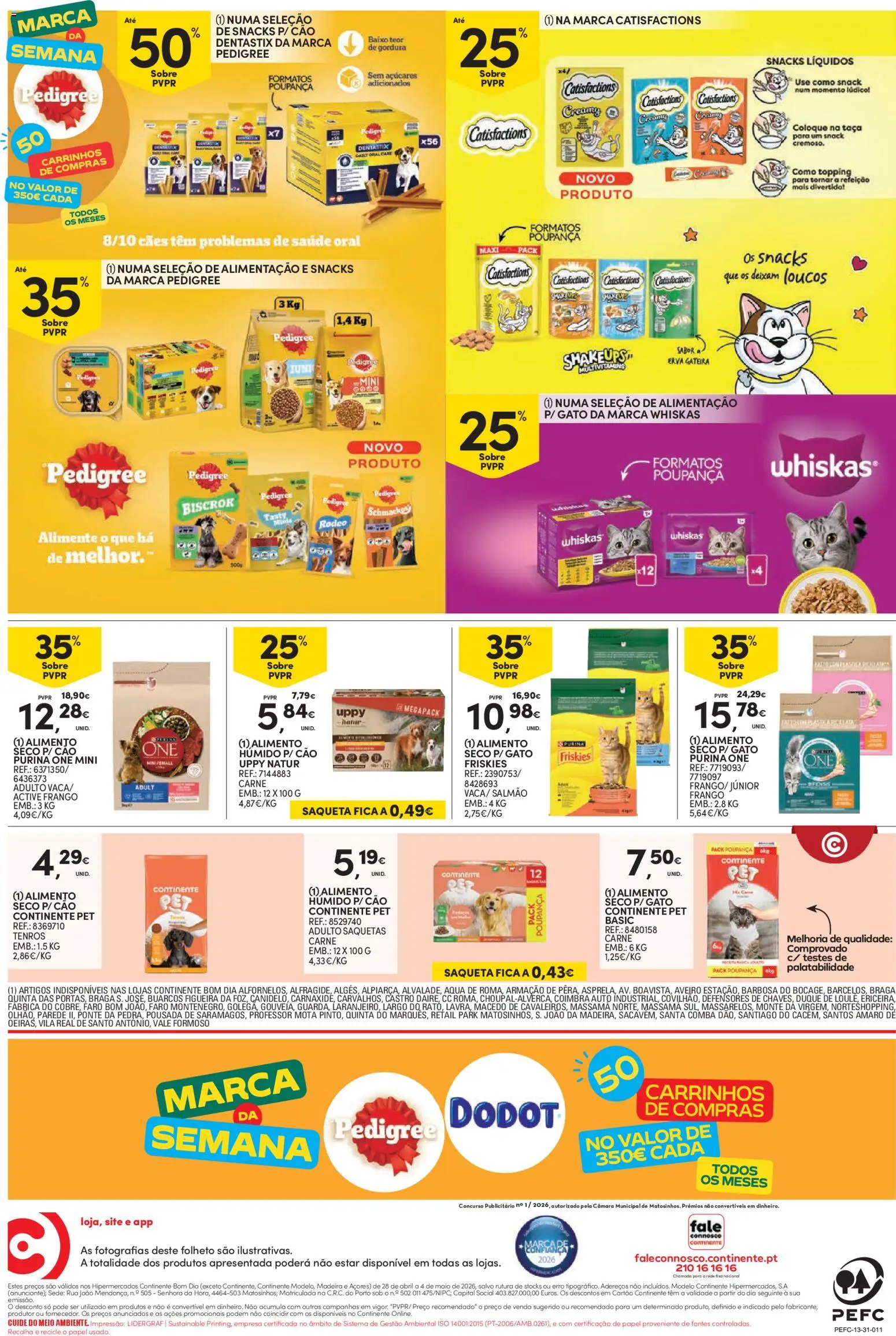 Continente Semanal Continente Bom Dia │ válido de 28.04.2026 | Página: 28 | Produtos: Purina one, Frango, Salmão, Carne